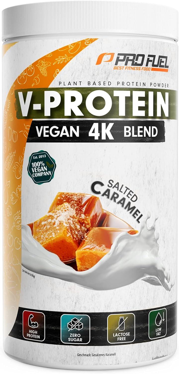 ProFuel V-PROTEIN 4K Blend | 12 Geschmacksrichtungen | Veganes Proteinpulver aus 4 pflanzlichen Proteinen | Hoher Proteingehalt | Cremig & lecker | Made in Germany