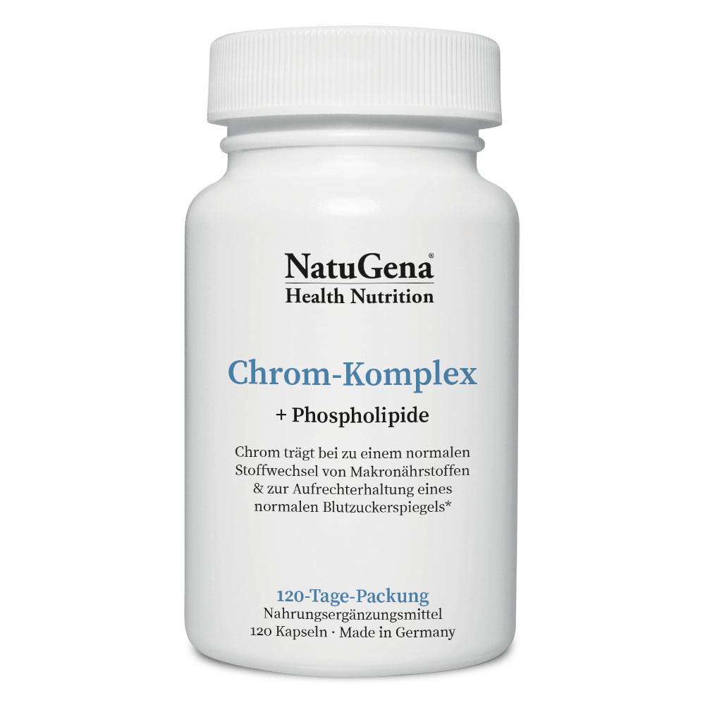 NatuGena Chrom-Komplex | 120 Kapseln | Hochbioverfügbares Chrom-Picolinat und Chrom-III-Chlorid für normalen Blutzuckerspiegel