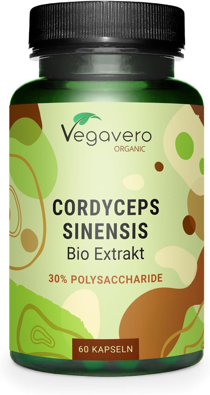 Vegavero Cordyceps sinensis BIO | 60 Kapseln | 650 mg Bio Cordyceps Extrakt | 30% Polysaccharide | 30% Polyphenole | Vegan | Laborgeprüft