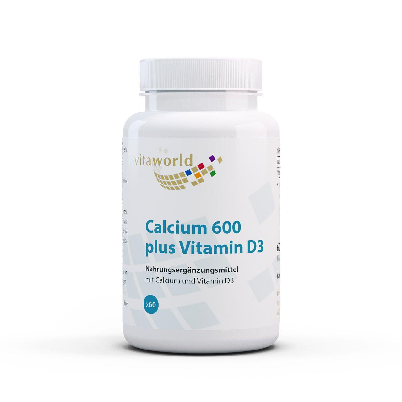 Vitaworld Calcium 600 plus Vitamin D3 | 60 Tabletten | Für Knochen und Zähne | 600 mg Calcium | 5 µg Vitamin D3 | Unterstützt den Calciumeinbau