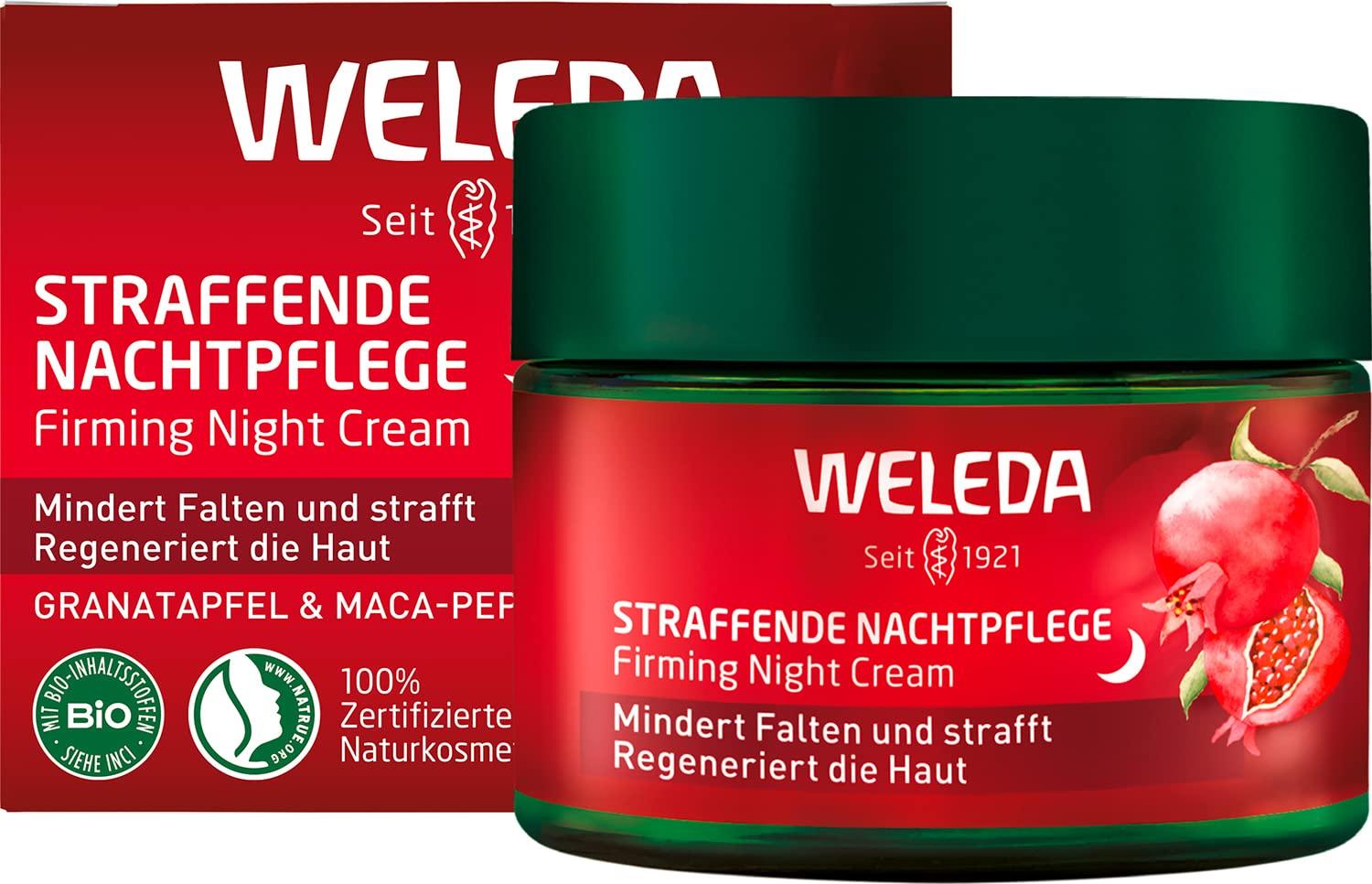 Weleda Straffende Nachtpflege Granatapfel & Maca-Peptide | 40 ml | Mindert Falten | Aktiviert Zellerneuerung | Intensive Feuchtigkeit | Strafft die Haut | Vegan