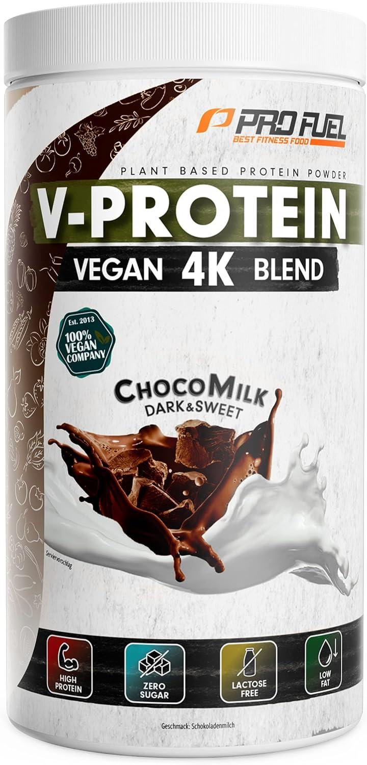 ProFuel V-PROTEIN 4K Blend | 12 Geschmacksrichtungen | Veganes Proteinpulver aus 4 pflanzlichen Proteinen | Hoher Proteingehalt | Cremig & lecker | Made in Germany