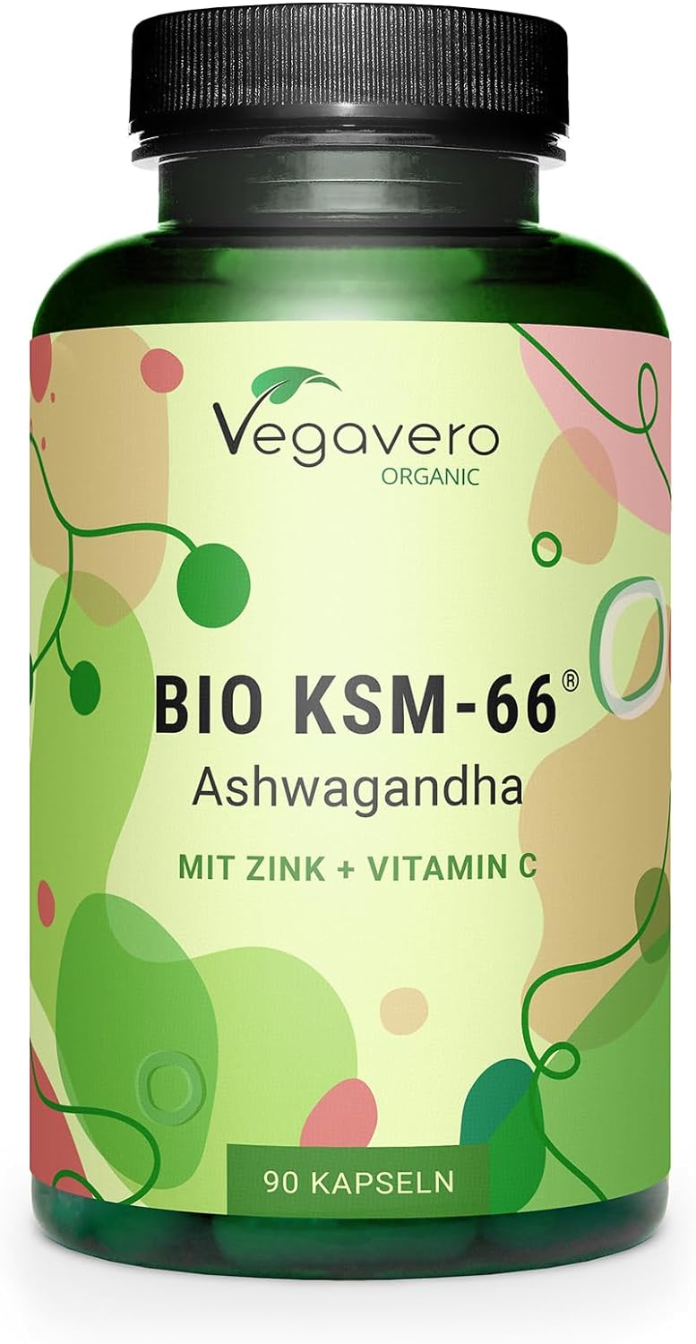 Vegavero Bio KSM-66 Ashwagandha | 90 Kapseln | Mit Acerola & Zink | Vegan