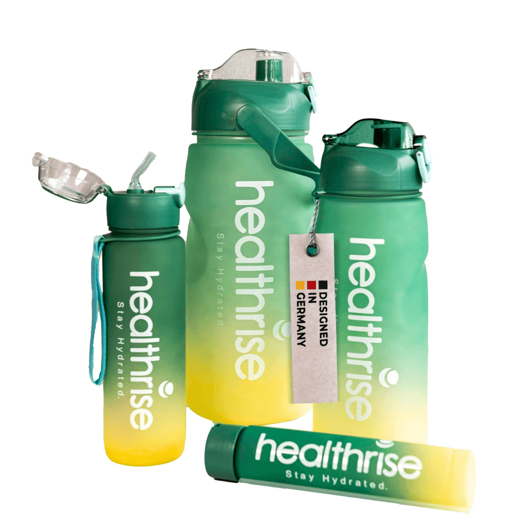 Health Rise Trinkflaschen Set 4-in-1 | Stapelbare Wasserflaschen | Für Fitnessstudio, Reisen, Picknick, Outdoor | BPA-frei