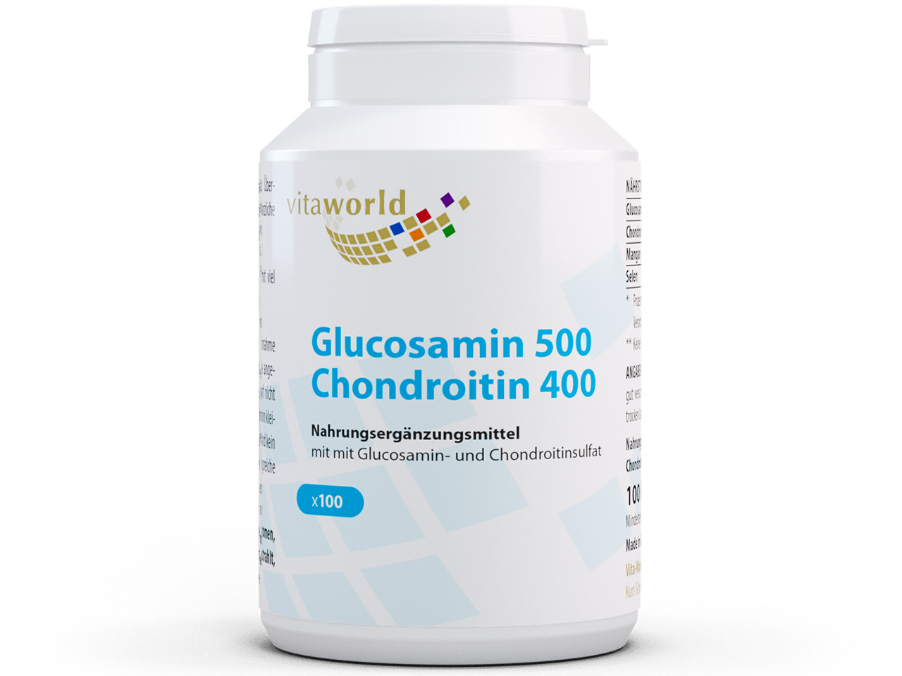 Vitaworld Glucosamin 500 + Chondroitin 400 | 100 Kapseln | mit Mangan | gluten- und laktosefrei