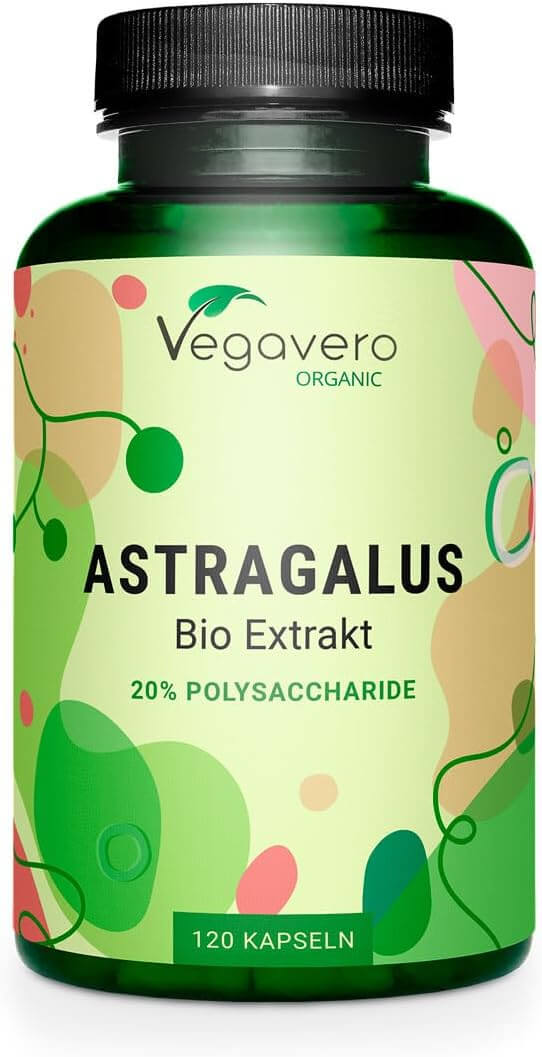 Vegavero Astragalus BIO | 120 Kapseln | 20% Polysaccharide | 375 mg Extrakt (15:1) pro Kapsel | vegan | frei von Zusatzstoffen