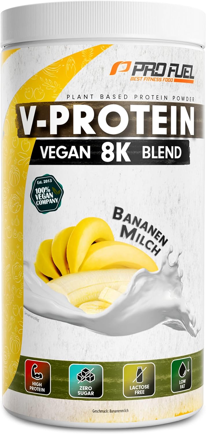 ProFuel V-PROTEIN 8K Blend | 9 Geschmacksrichtungen | Veganes Proteinpulver aus 8 pflanzlichen Proteinen | Hoher Proteingehalt | Cremig & lecker | Made in Germany