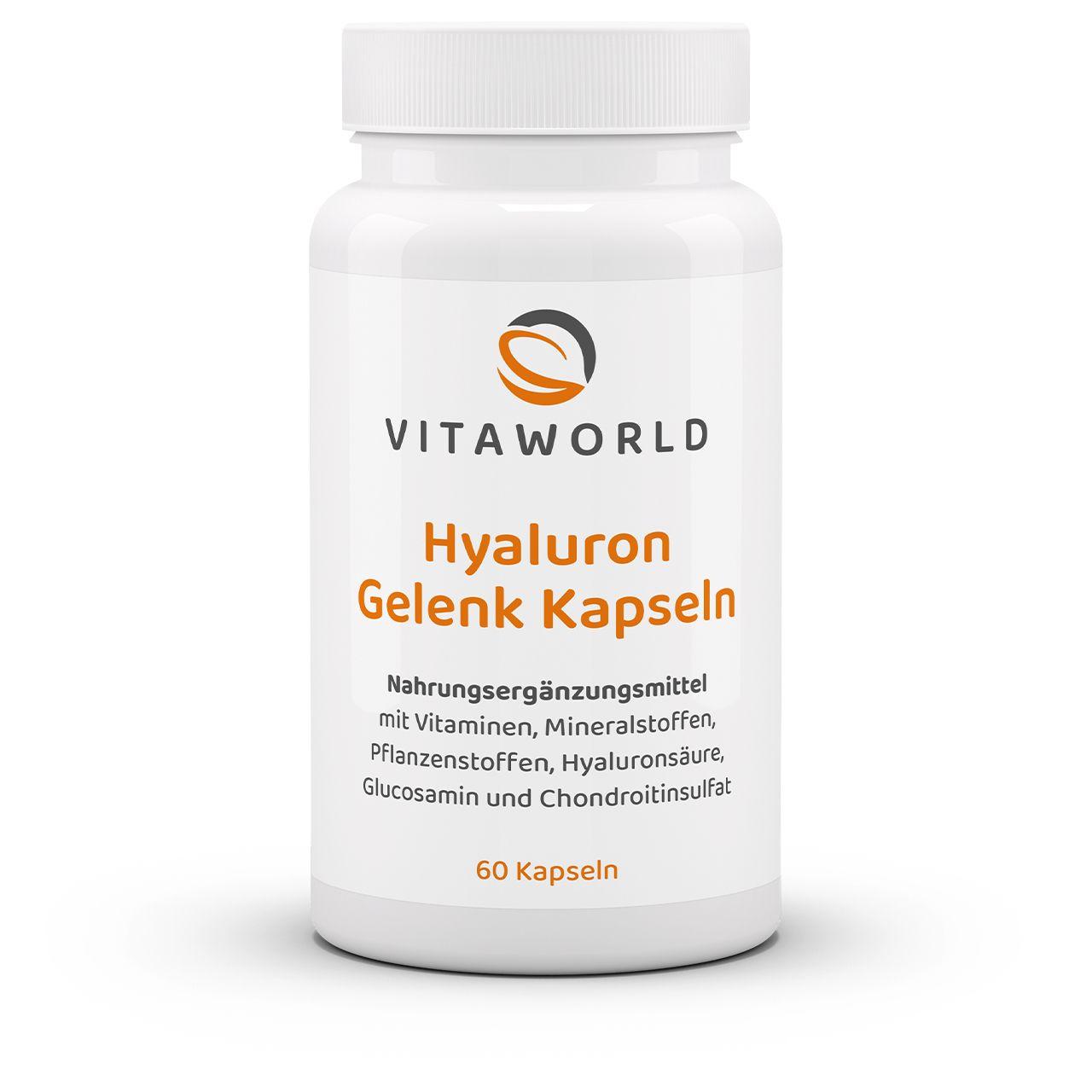 Vitaworld Hyaluron Gelenk | 60 Kapseln | Gelenkformel mit Glucosamin, Chondroitin, Hyaluronsäure, Vitaminen und Mineralstoffen