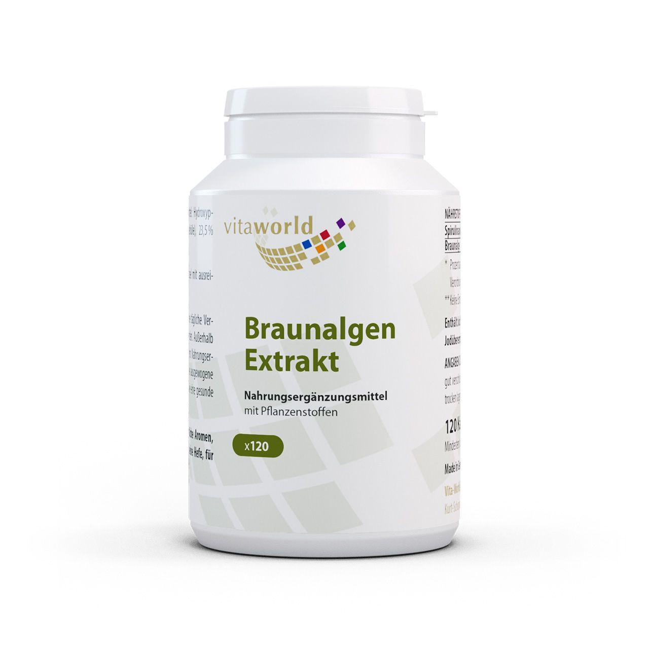 Vitaworld Braunalgen Extrakt | 120 Kapseln | Mit Spirulina und Jod | Unterstützt normale Schilddrüsenfunktion | Natürliches Pflanzenextrakt | Vegan