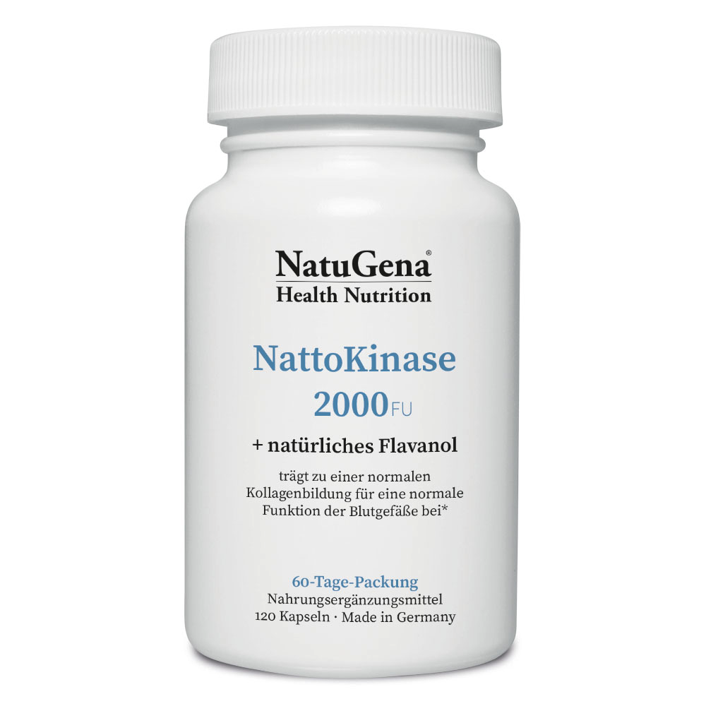 NatuGena NattoKinase 2000 | 120 Kapseln | Enzymreiche Nahrungsergänzung mit Kakao-Extrakt