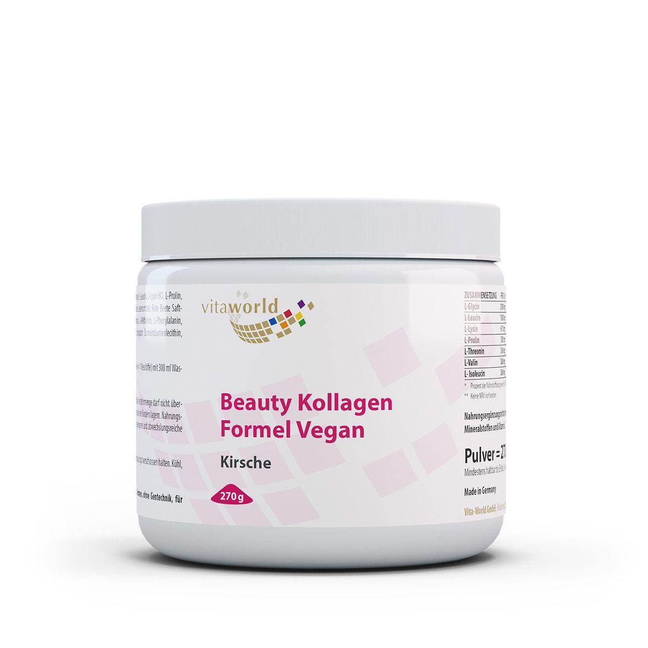 Vitaworld Beauty Kollagen Formel Vegan | 270 g | Vegane Kollagen-Alternative | Mit Biotin, Vitamin C, Zink und Kupfer | Leckerer Kirsch-Geschmack