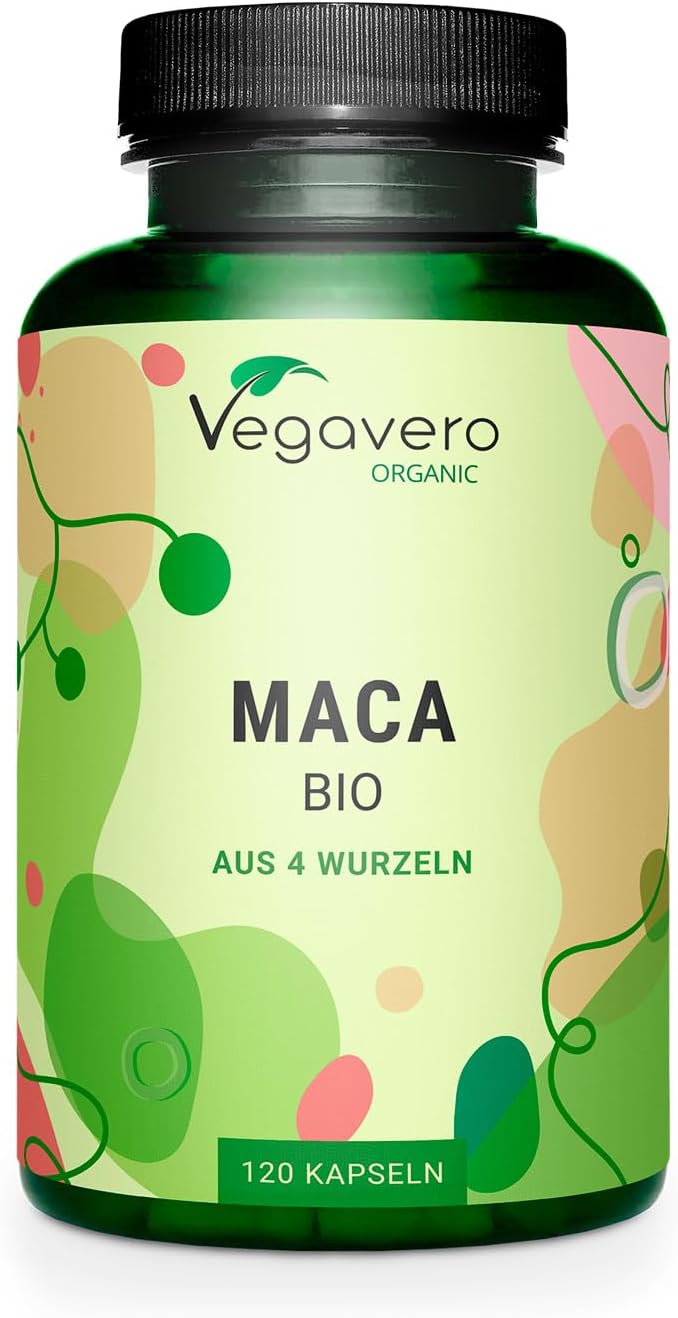 Vegavero Maca BIO | 180 Kapseln | 4 Maca Sorten: schwarz, rot, gelb und violett | Vegan | Ohne Zusatzstoffe