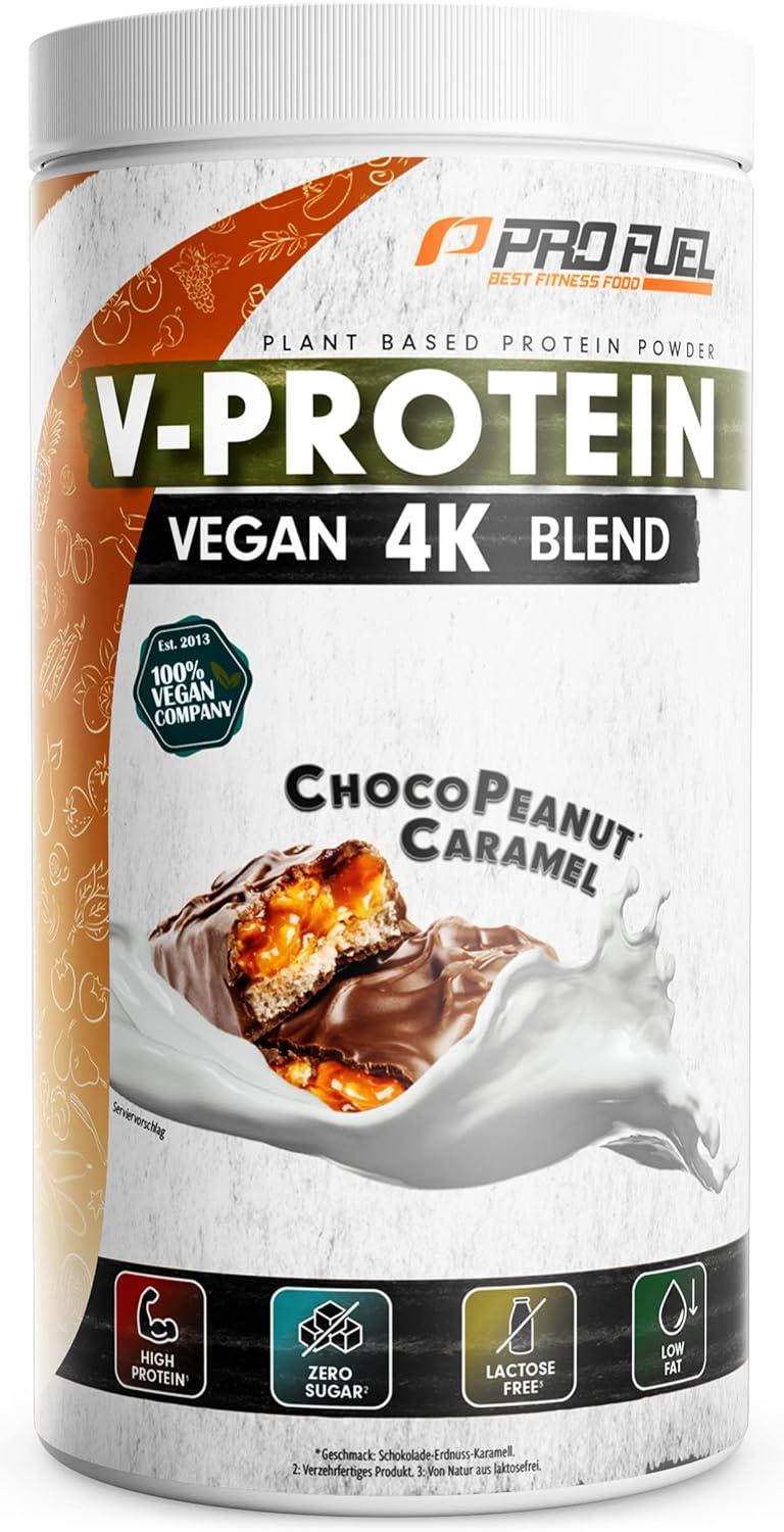 ProFuel V-PROTEIN 4K Blend | 12 Geschmacksrichtungen | Veganes Proteinpulver aus 4 pflanzlichen Proteinen | Hoher Proteingehalt | Cremig & lecker | Made in Germany