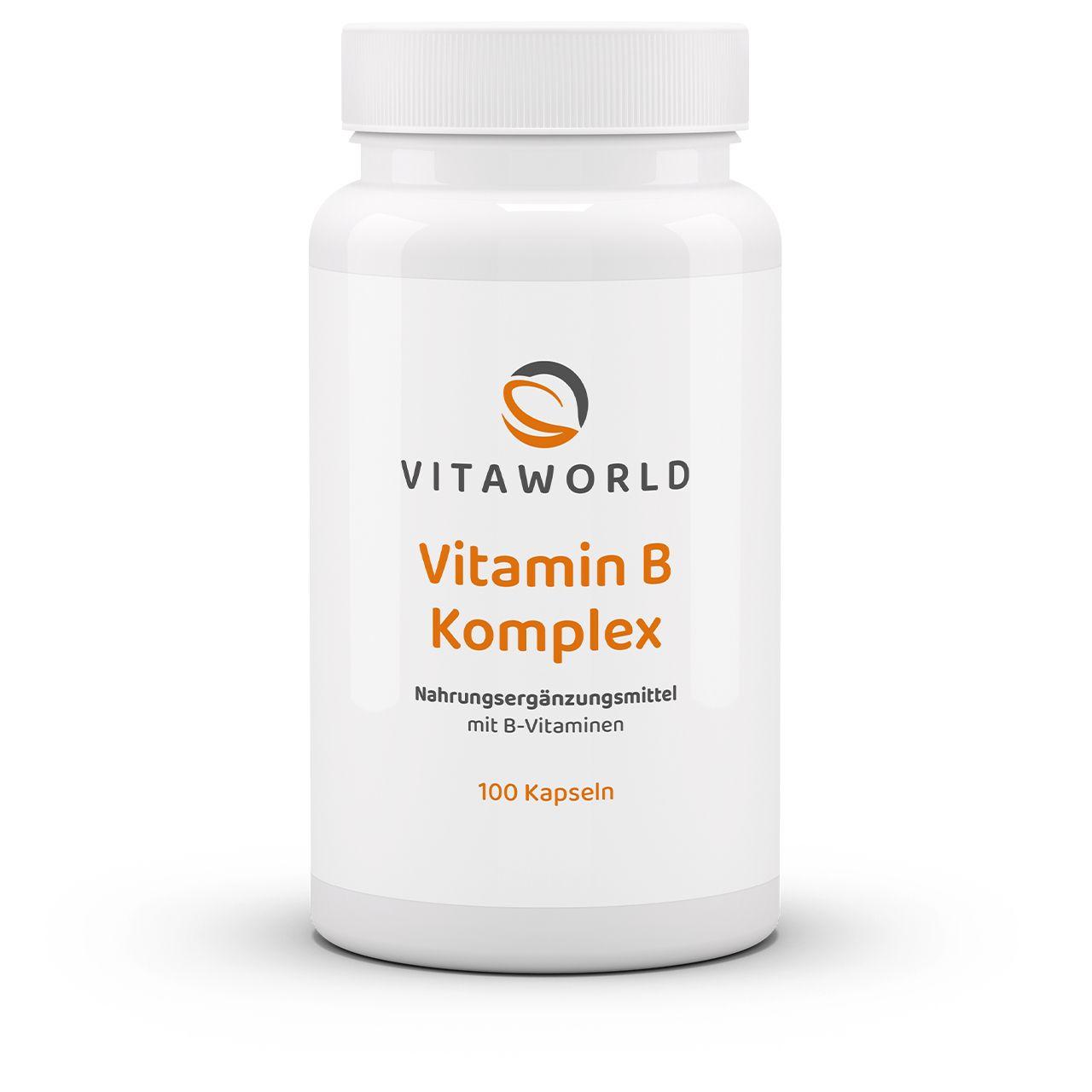 Vitaworld Vitamin B Komplex | 100 Kapseln | Alle 8 B-Vitamine | Hochdosiert | Unterstützt Energie und Stoffwechsel | Für Nervensystem und Leistung | Vegan