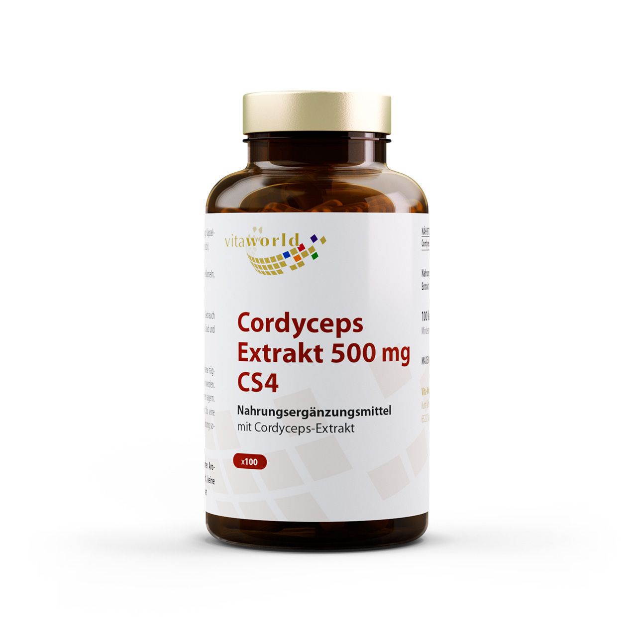 Vitaworld Cordyceps Extrakt 500 mg | 100 Kapseln | Herstellung aus Raupenpilz | vegan | gluten- und laktosefrei