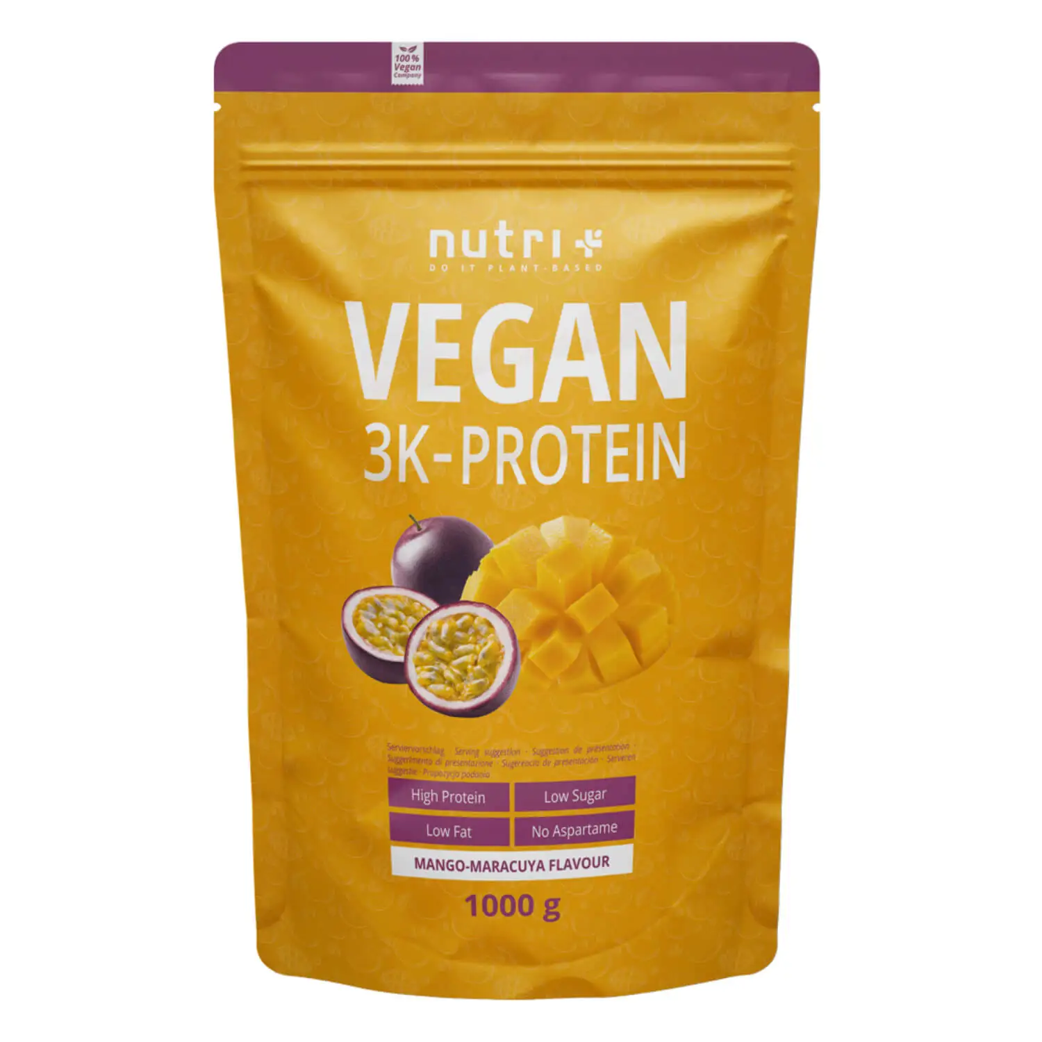 nutri+ 3K Proteinpulver Vegan | 1000 g | vegan | hoher Eiweißgehalt | mit 3 pflanzlichen Proteinen | cremige Konsistenz