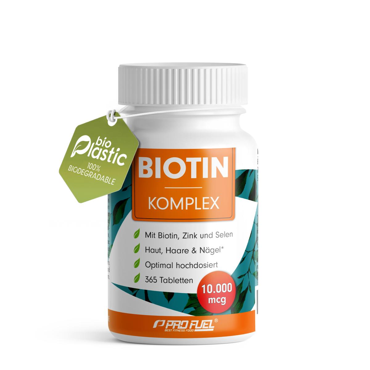 ProFuel Biotin Komplex | 365 Tabletten | 10.000 µg Biotin | Mit Zink & Selen | Für Haut, Haare & Nägel | Vegan | Made in Germany