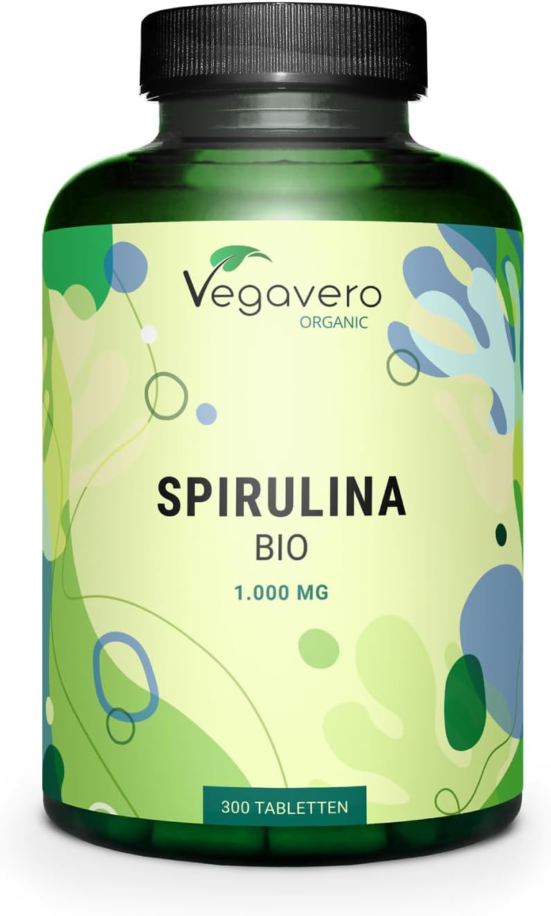 Vegavero Spirulina BIO | 300 Tabletten | 1000mg Bio Spirulina Pulver pro Tablette | Vegan und ohne Zusatzstoffe