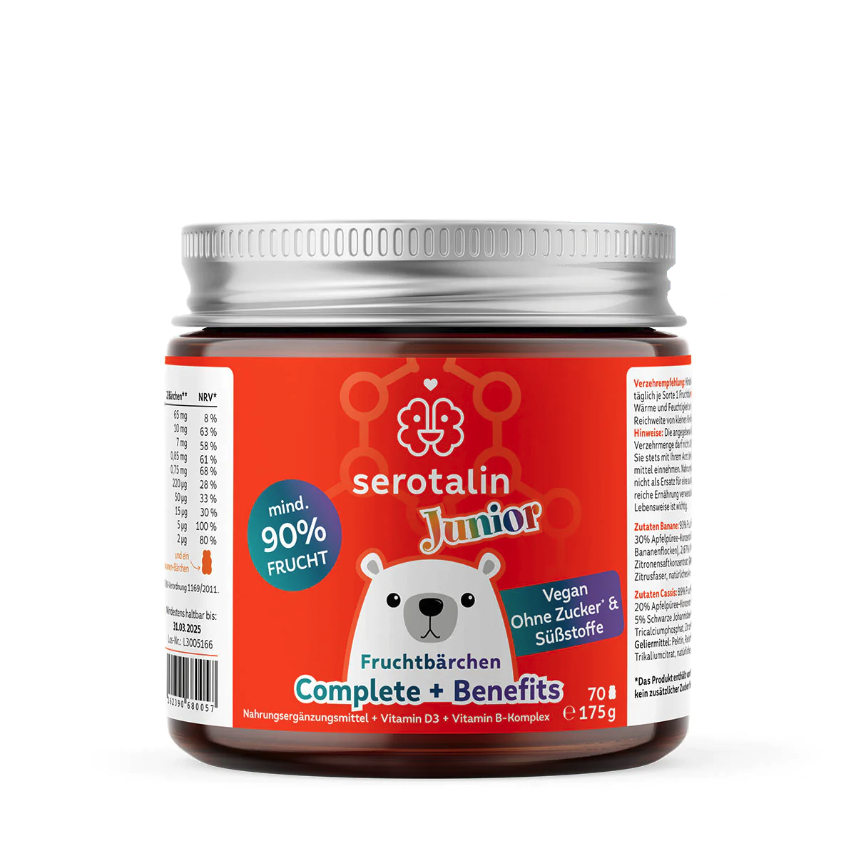 Serotalin JUNIOR | 70 Fruchtbärchen | ohne Zuckerzusatz & Süßstoffe | für Kinder ab 4 Jahren | mit 8 essentiellen Vitaminen und Mineralstoffen