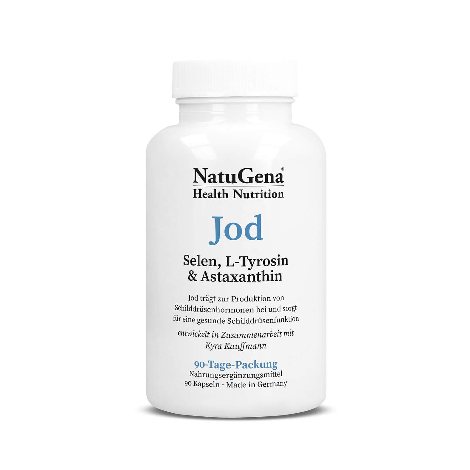 NatuGena Jod | 90 Kapseln | mit Selen, Tyrosin & Astaxanthin | Unterstützt Schilddrüse & Nervensystem