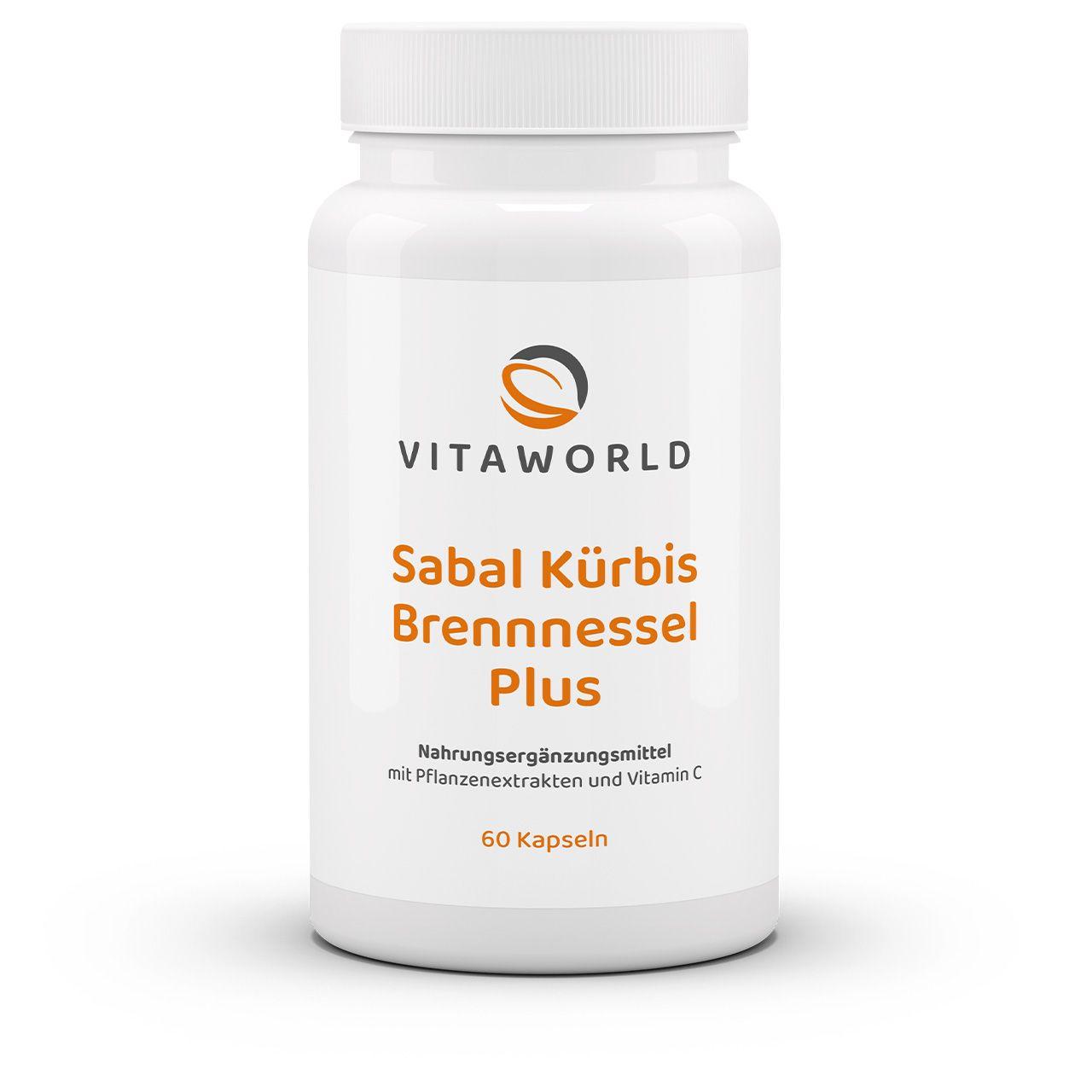 Vitaworld Sabal-Kürbis-Brennnessel Plus | 60 Kapseln | Mit Vitamin C | Unterstützt das Immunsystem | Phytosterole aus Sägepalme | Vegan