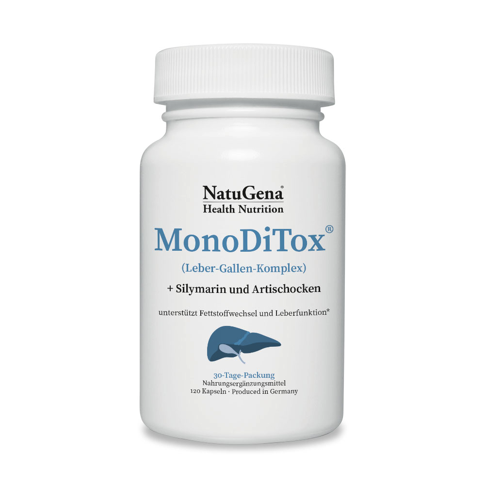 NatuGena MonoDiTox® | 120 Kapseln | mit Silymarin und Artischocken | unterstützt Fettstoffwechsel und Leberfunktion