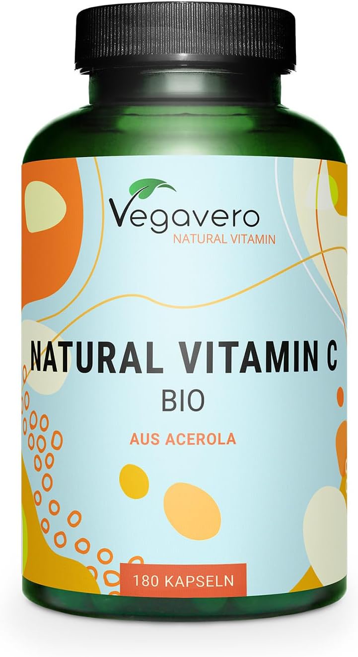 Vegavero Natürliches Vitamin C BIO aus Acerola | 180 Kapseln | Vegan | Unterstützt Immunsystem | Ohne Zusatzstoffe