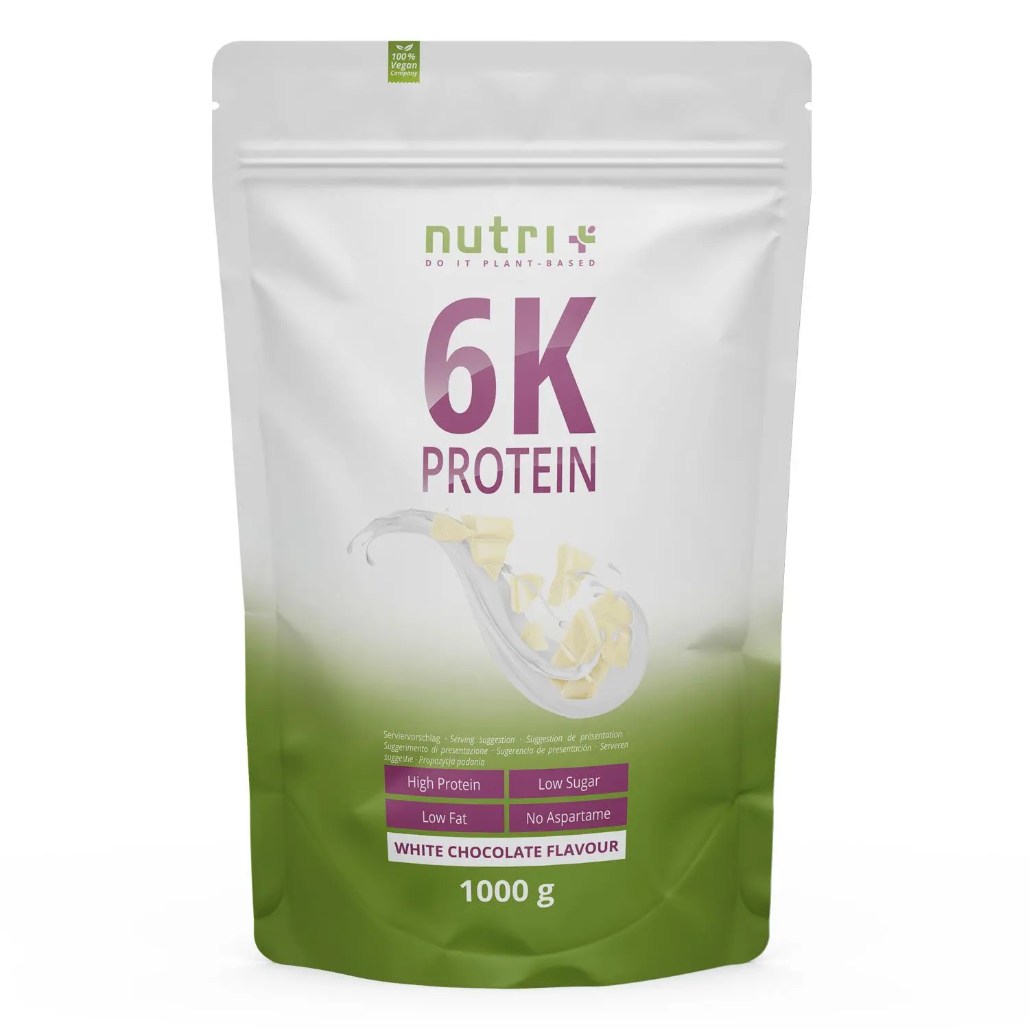 nutri+ 6k Proteinpulver | 1000 g | vegan | hoher Eiweißgehalt | mit 6 pflanzlichen Proteinen | hohe biologische Wertigkeit