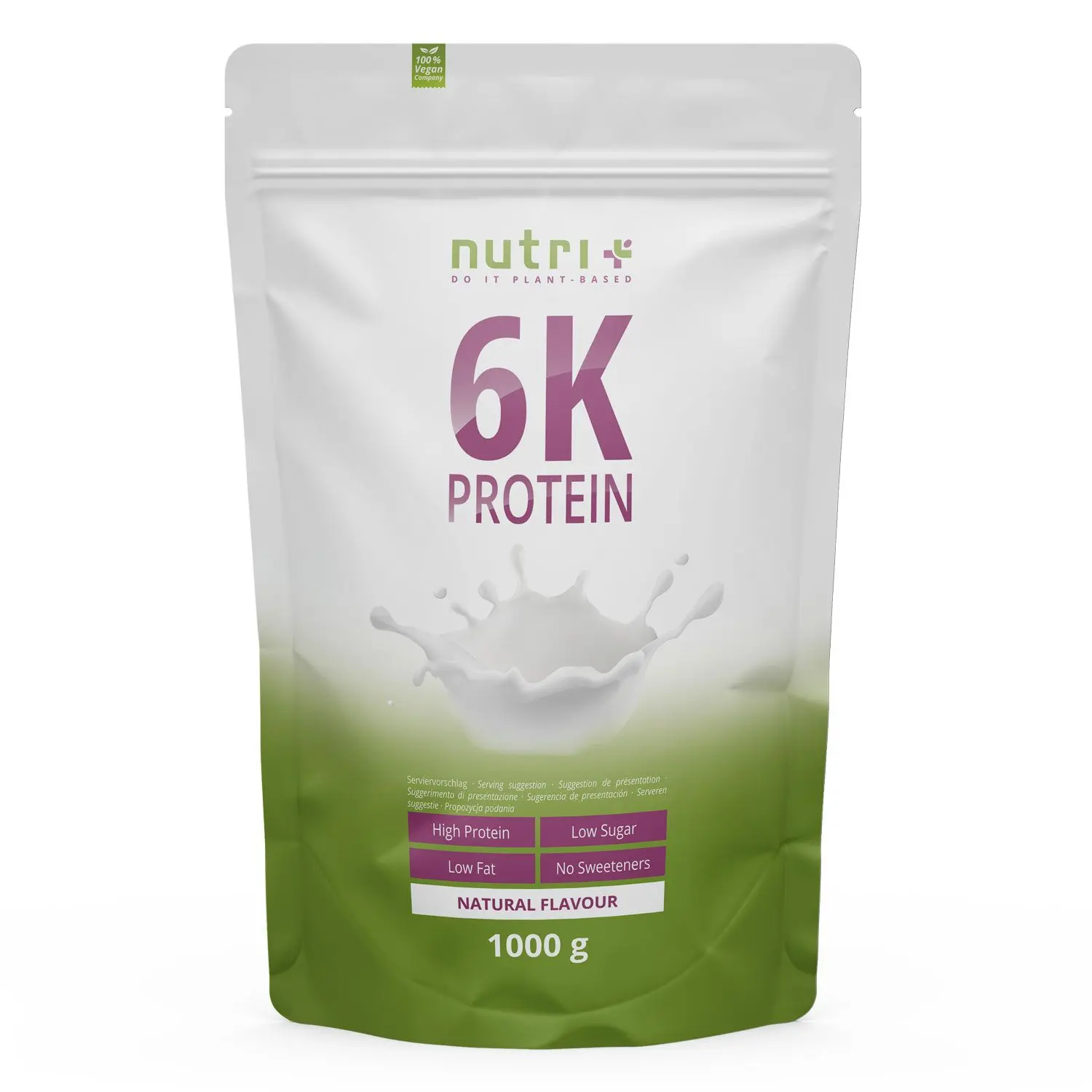 nutri+ 6k Proteinpulver | 1000 g | vegan | hoher Eiweißgehalt | mit 6 pflanzlichen Proteinen | hohe biologische Wertigkeit