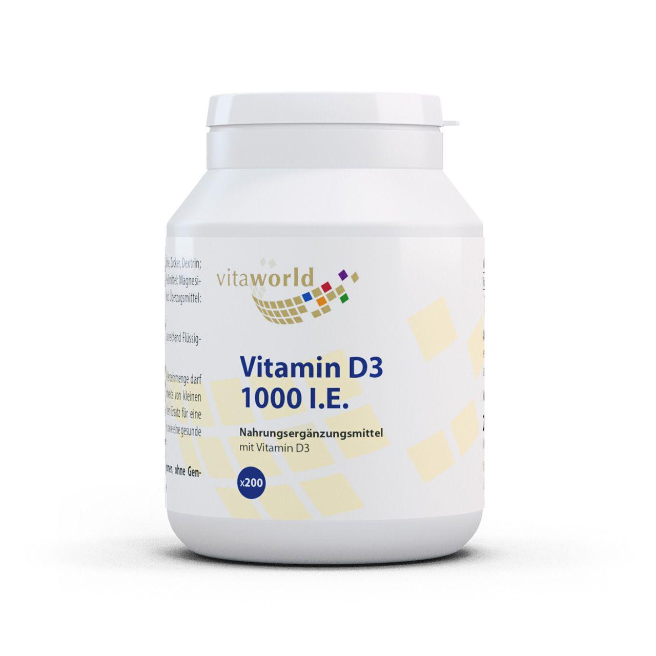 Vitaworld Vitamin D3 1000 I.E. | 200 Tabletten | Unterstützt Knochen, Muskeln & Immunsystem | Für den täglichen Bedarf