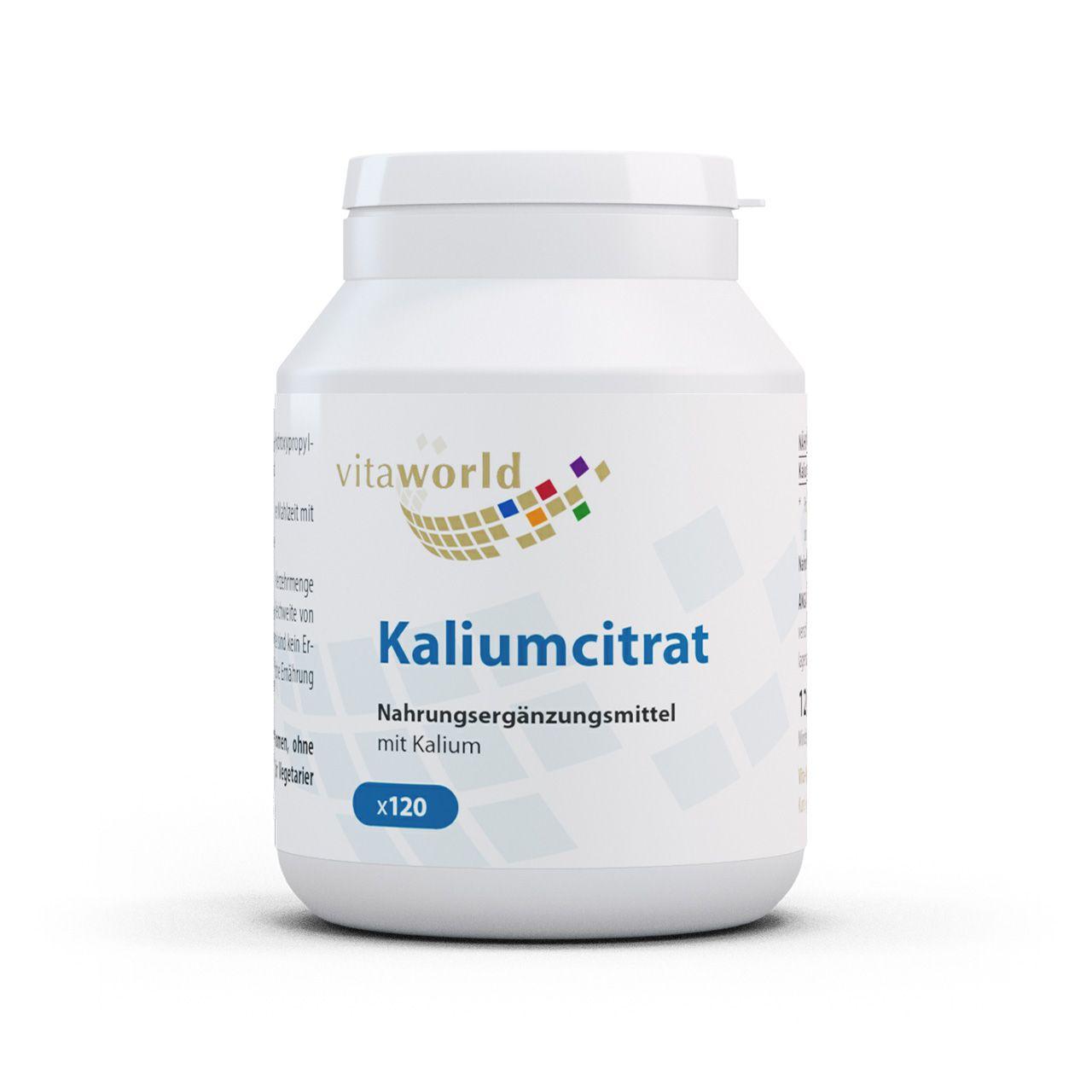 Vitaworld Kaliumcitrat | 120 Kapseln | 605 mg Kalium pro Tagesdosis | Unterstützt Nervensystem und Blutdruck | Hohe Bioverfügbarkeit | Vegan