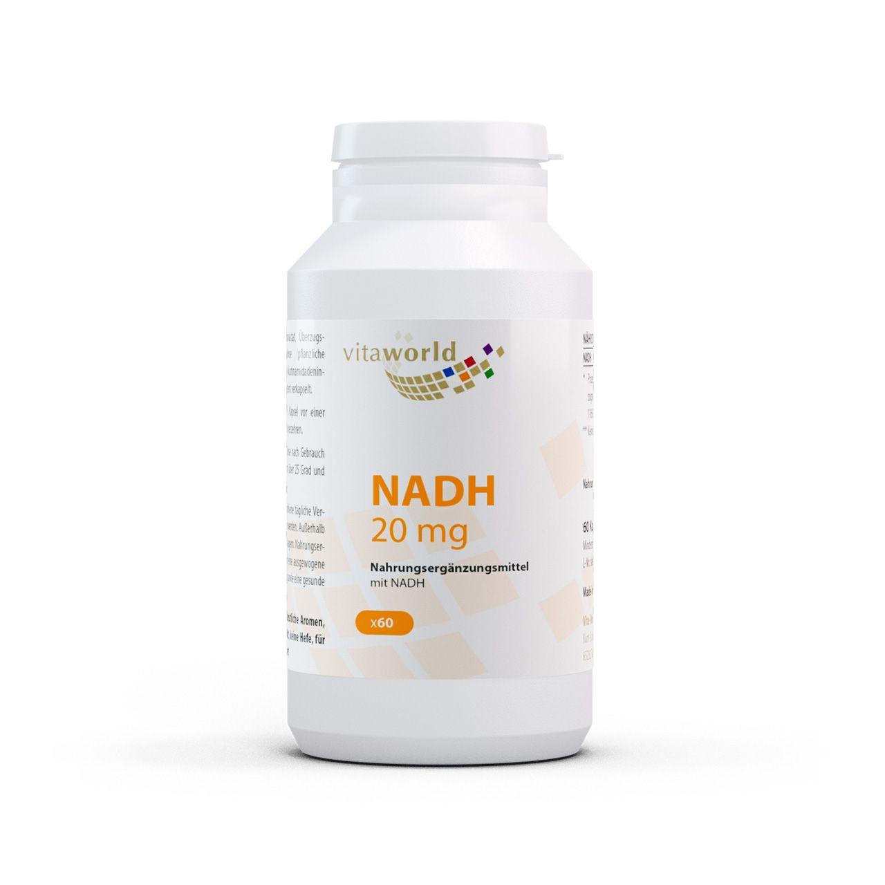 Vitaworld NADH 20 mg | 60 Kapseln | PANMOL® Mikroverkapselung | Energie & Vitalität | Biologisch aktive Form von Vitamin B3 (Niacin) | Vegan