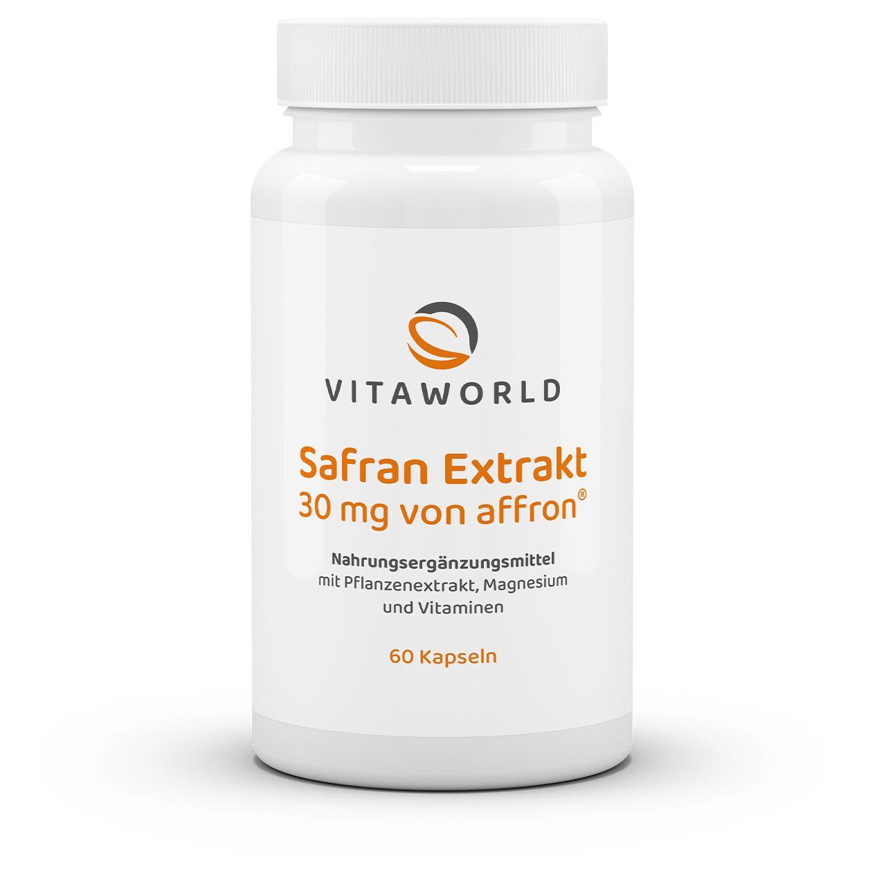 Vitaworld Safran Extrakt | 60 Kapseln | Mit affron® Safran und Vitaminen | Unterstützt das Nervensystem | Hohe Bioverfügbarkeit | Vegan