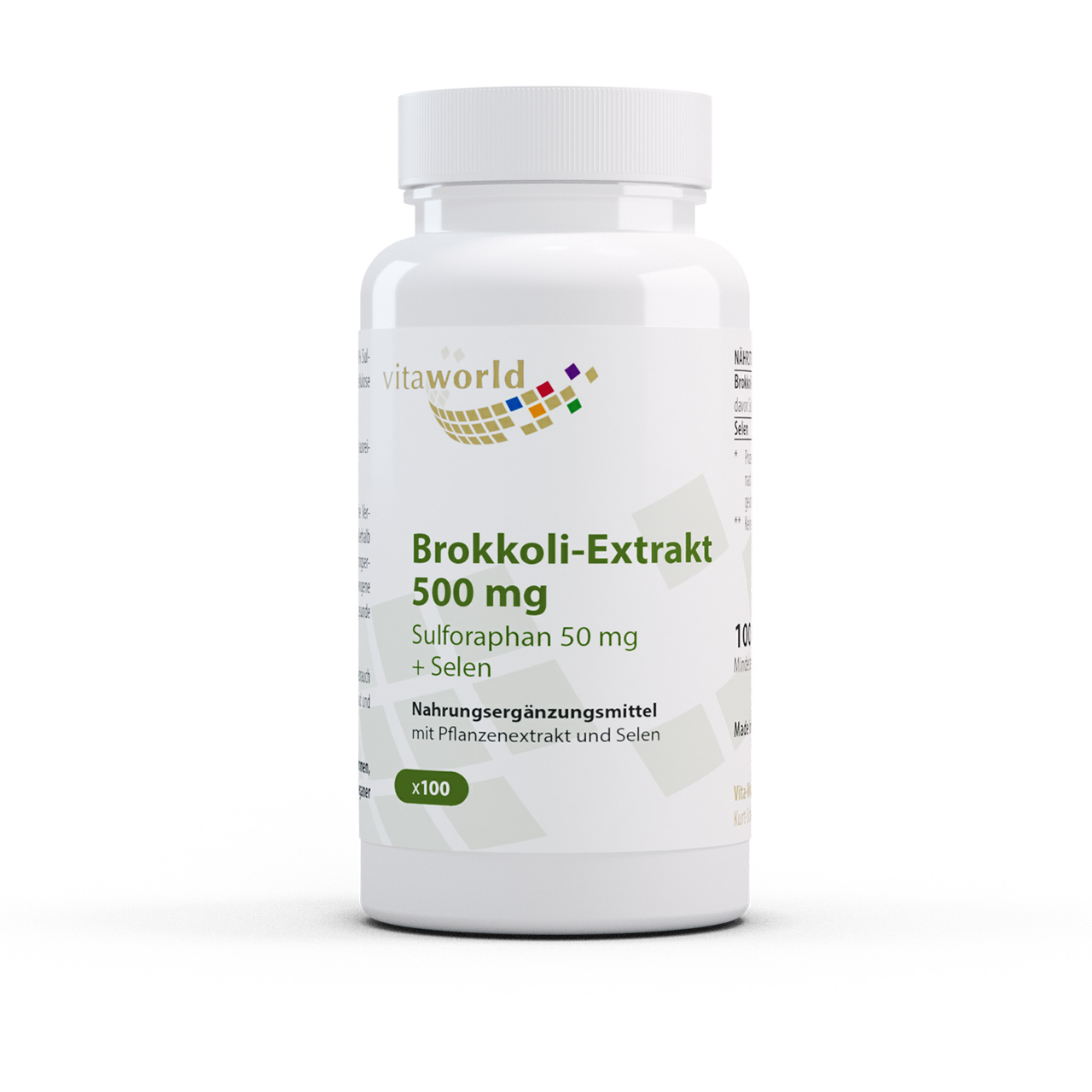 Vitaworld Brokkoli-Extrakt 500 mg | 100 Kapseln | mit Sulforaphan und Selen | vegan | gluten- und laktosefrei