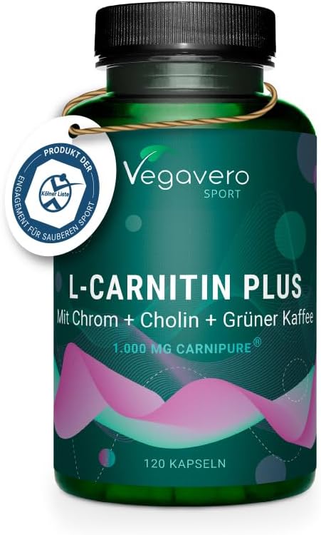 Vegavero L-Carnitin Plus | 120 Kapseln | Mit Grüner Kaffee, Cholin, Chrom & Biotin | Pre-Workout Supplement | Vegan