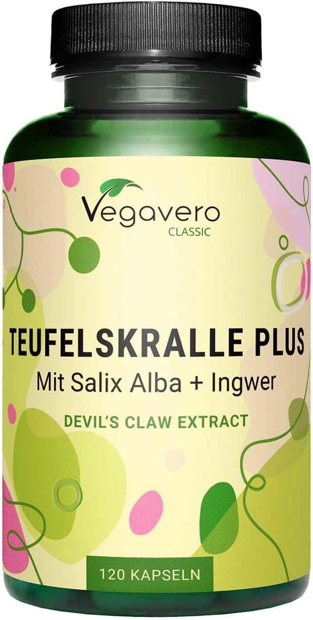 Vegavero Teufelskralle Plus | 120 Kapseln | Mit Weidenrinde & Ingwer | Vegan