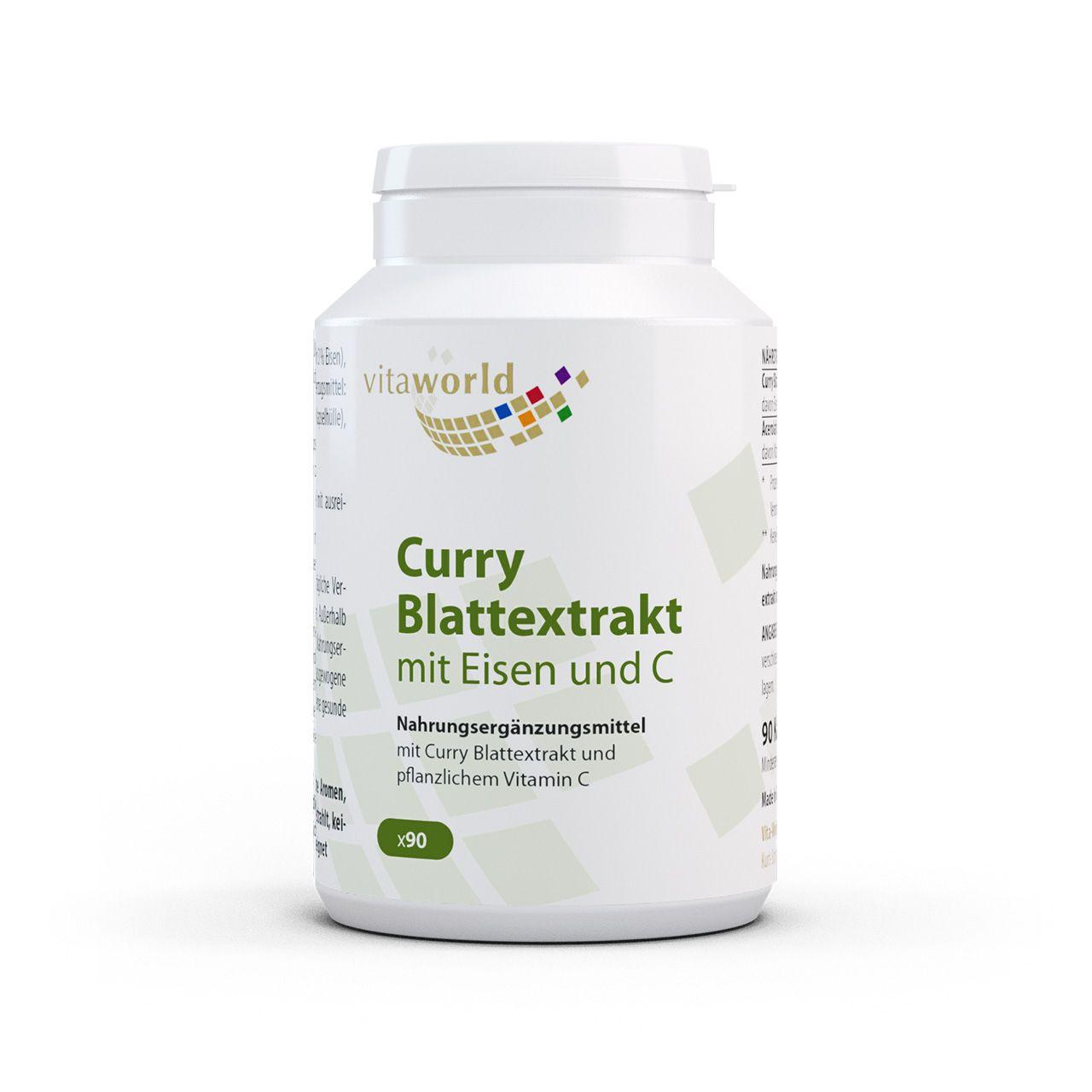 Vitaworld Curry Blattextrakt mit Eisen und C | 90 Kapseln | Natürliche Eisenquelle | Hohe Bioverfügbarkeit | Mit 40 mg Vitamin C aus Acerola | Vegan