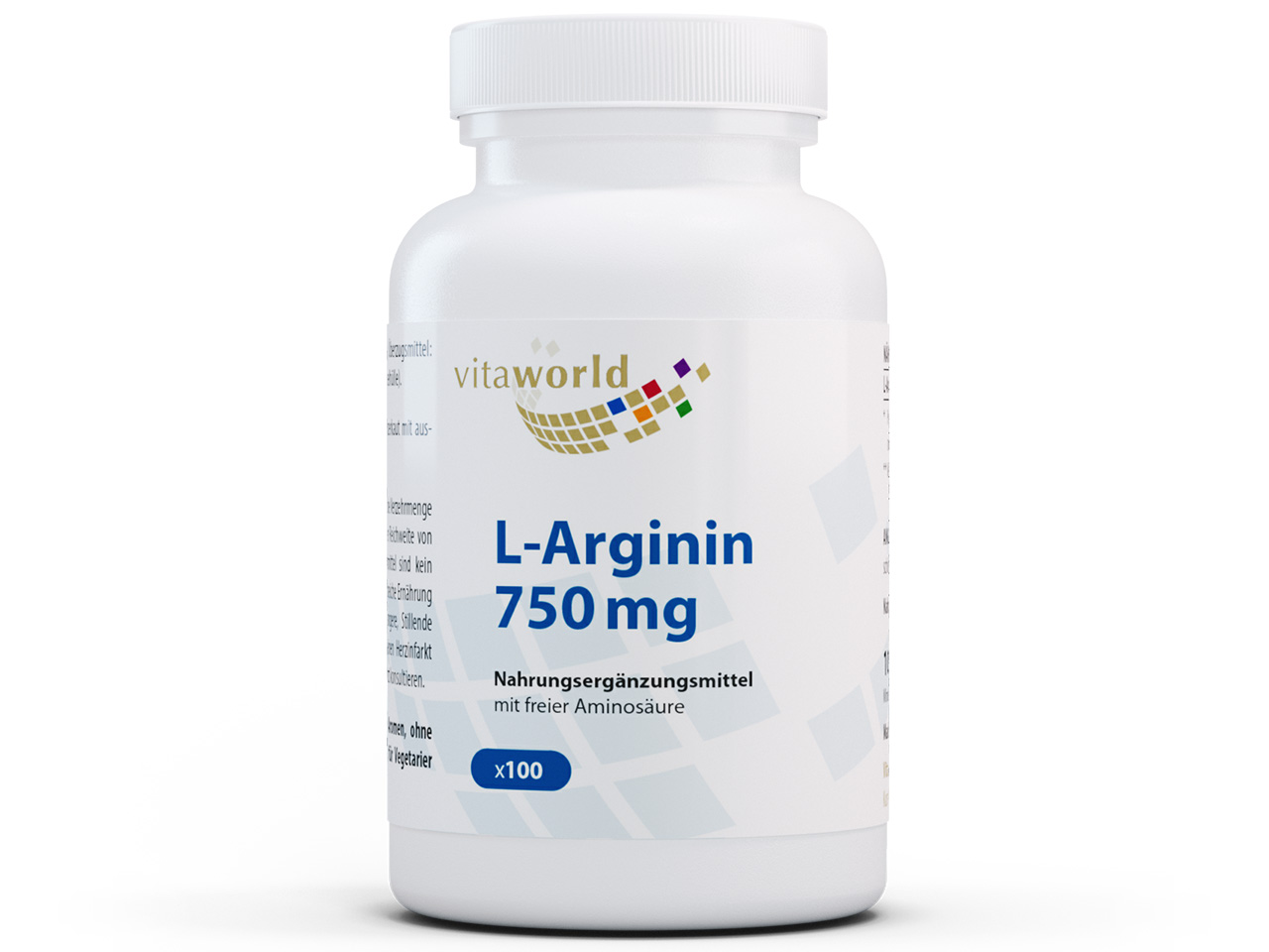 Vitaworld L-Arginin 750 mg | 100 Kapseln | 100 % natürlich | vegan | gluten- und laktosefrei