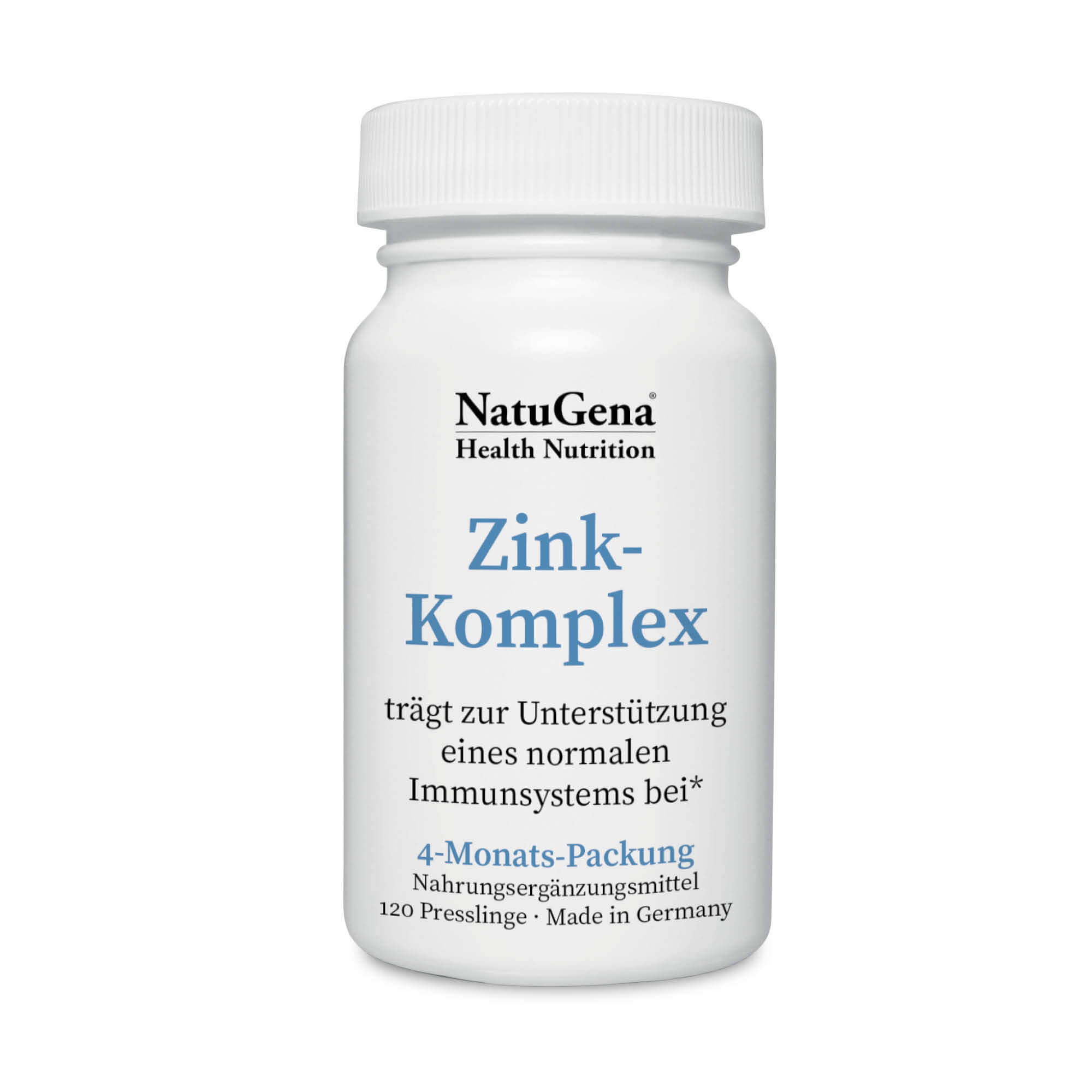 NatuGena Zink-Komplex | 120 Tabletten | Vier Zinkverbindungen | Immunsystem-Support | Hochwertige Rohstoffe | Vegetarisch | Ohne Zusatzstoffe