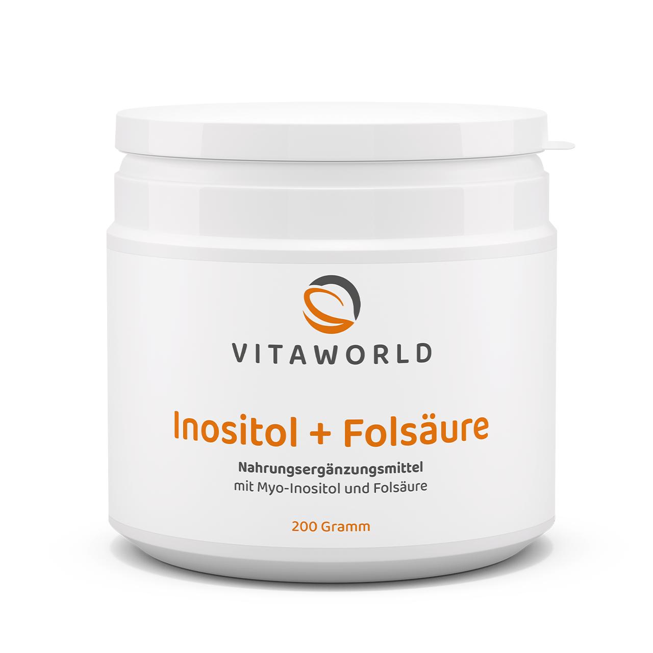 Vitaworld Inositol + Folsäure Pulver | 200 g | 99,9 % Myo-Inositol | 800 µg Folsäure | Vegan