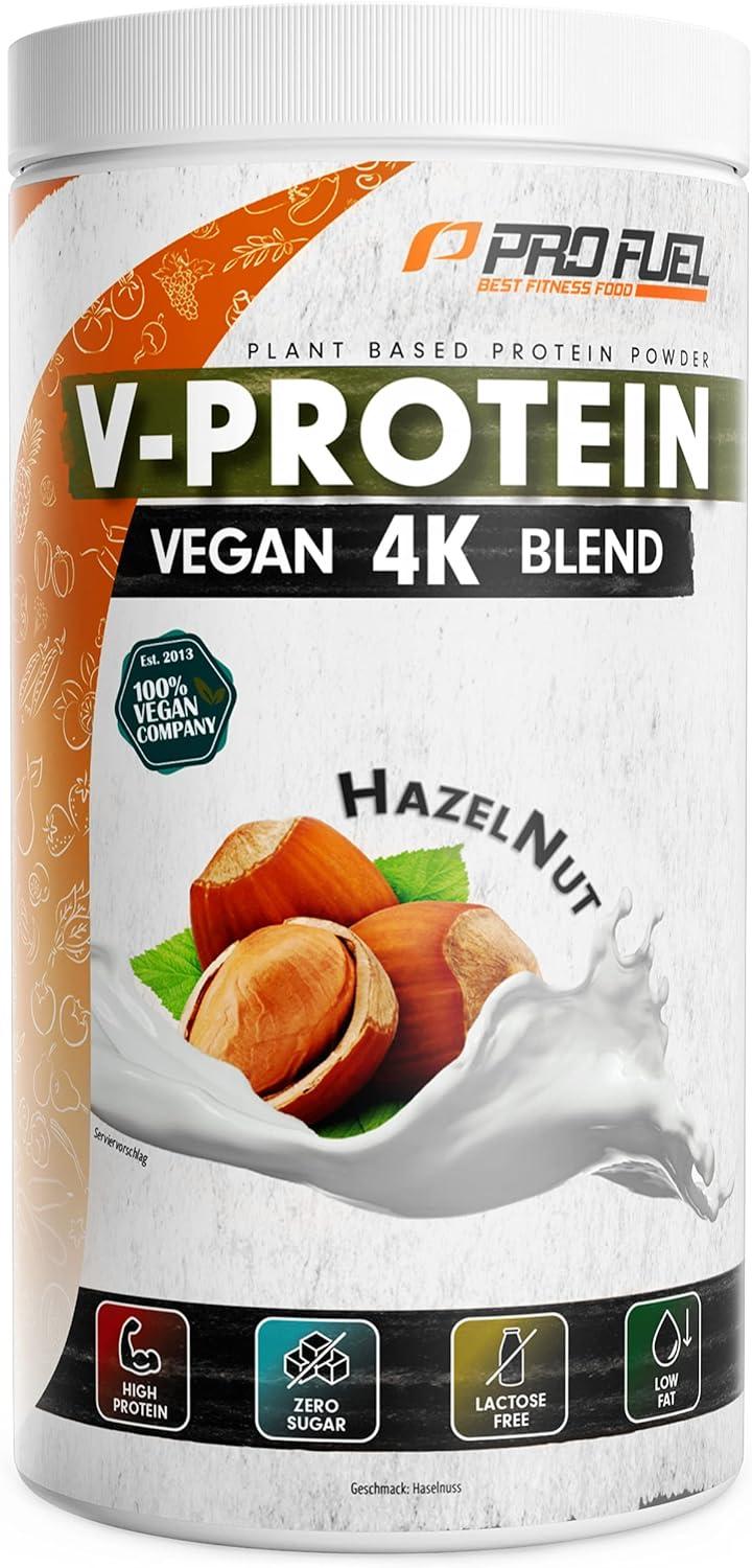 ProFuel V-PROTEIN 4K Blend | 12 Geschmacksrichtungen | Veganes Proteinpulver aus 4 pflanzlichen Proteinen | Hoher Proteingehalt | Cremig & lecker | Made in Germany