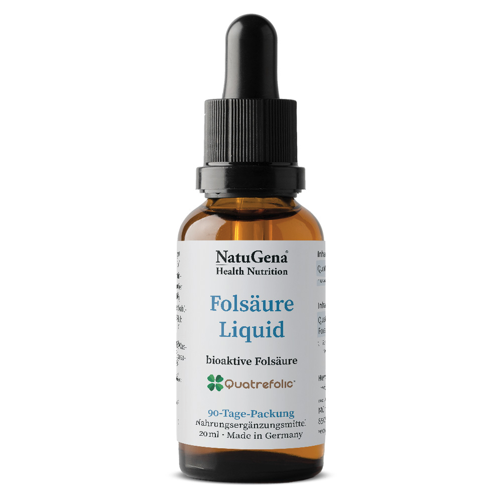 NatuGena Folsäure Liquid | 20 ml | Bioaktive Folsäure als Methyltetrahydrofolat (5-MTHF) mit patentierter Quatrefolic®-Rezeptur