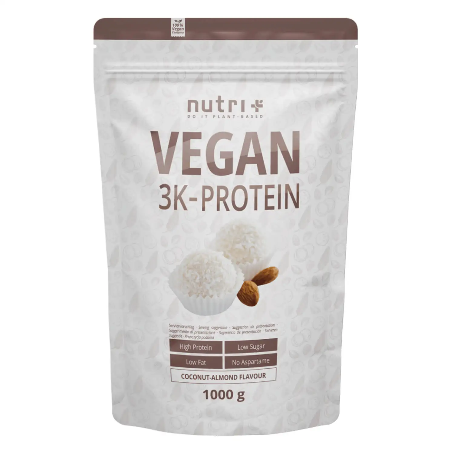 nutri+ 3K Proteinpulver Vegan | 1000 g | vegan | hoher Eiweißgehalt | mit 3 pflanzlichen Proteinen | cremige Konsistenz