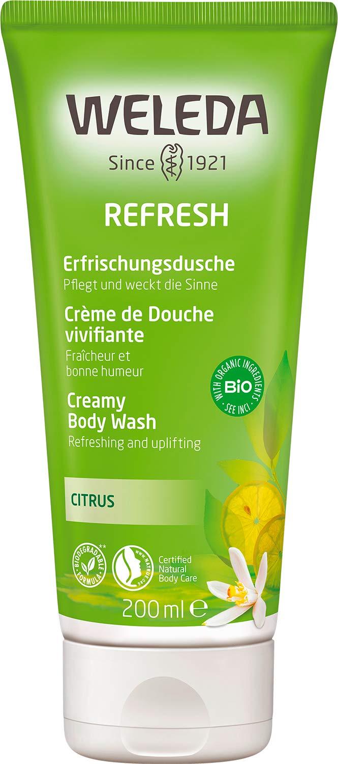 Weleda Refresh Erfrischungsdusche Citrus | 200 ml | Mit Bio-Sesamöl | Zitronenduft | Bewahrt Hautfeuchtigkeit | Biologisch abbaubar | vegan