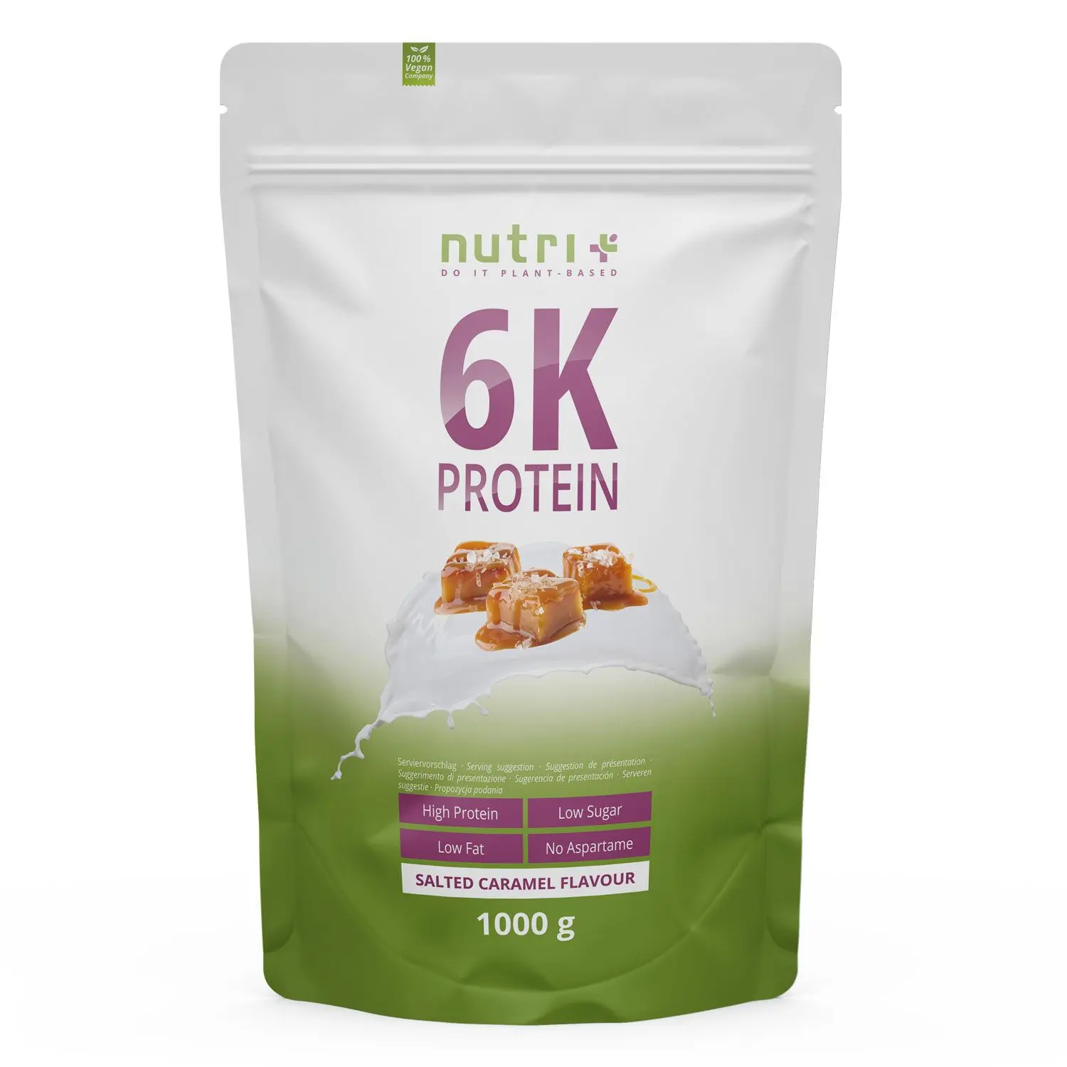 nutri+ 6k Proteinpulver | 1000 g | vegan | hoher Eiweißgehalt | mit 6 pflanzlichen Proteinen | hohe biologische Wertigkeit