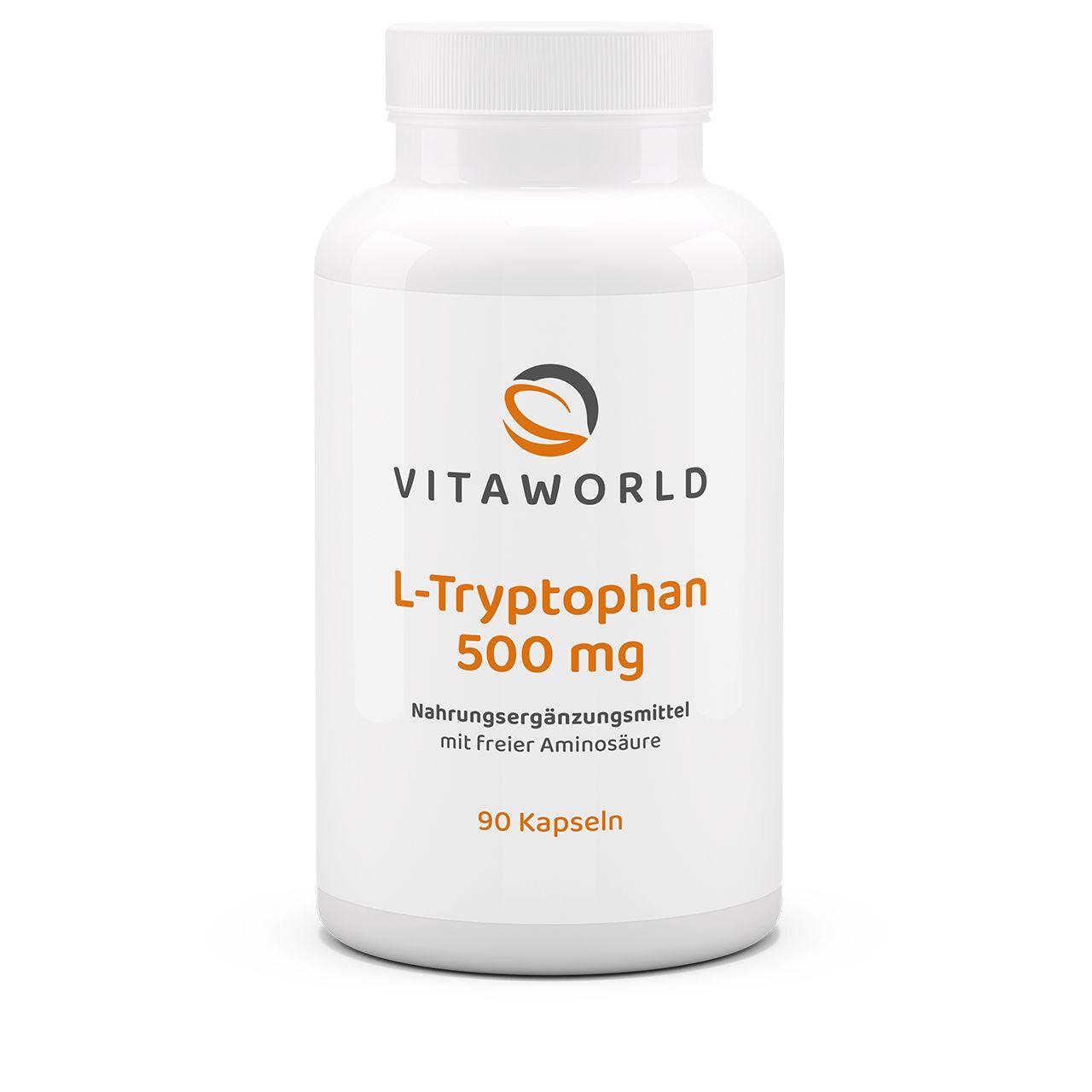 Vitaworld L-Tryptophan 500 mg | 90 Kapseln | Essenzielle Aminosäure | Unterstützt Serotoninproduktion | Vegan