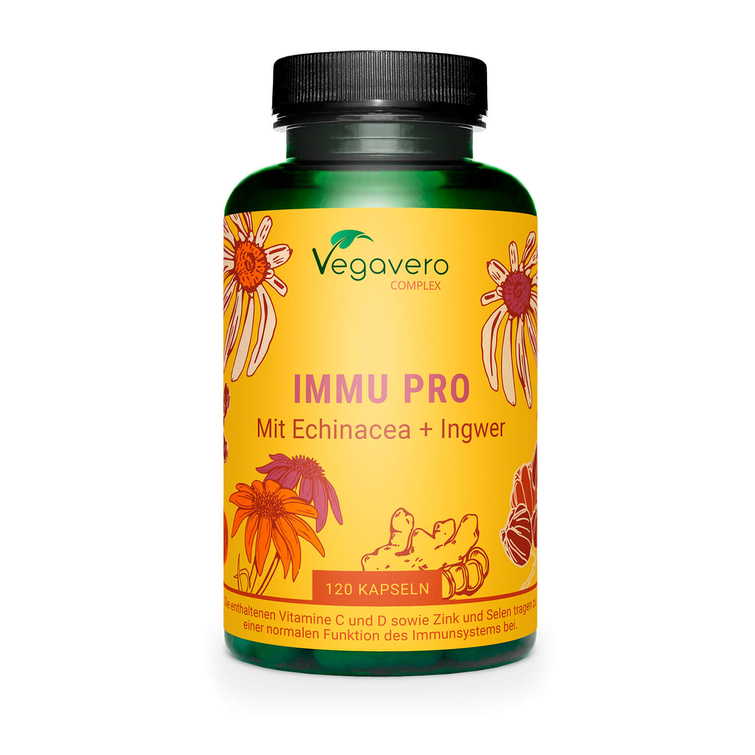 Vegavero Immu Pro Complex | 120 Kapseln | Natürliche Unterstützung des Immunsystems | Vitamin C aus Acerola | Echinacea, Ingwer, Zink | Vegan