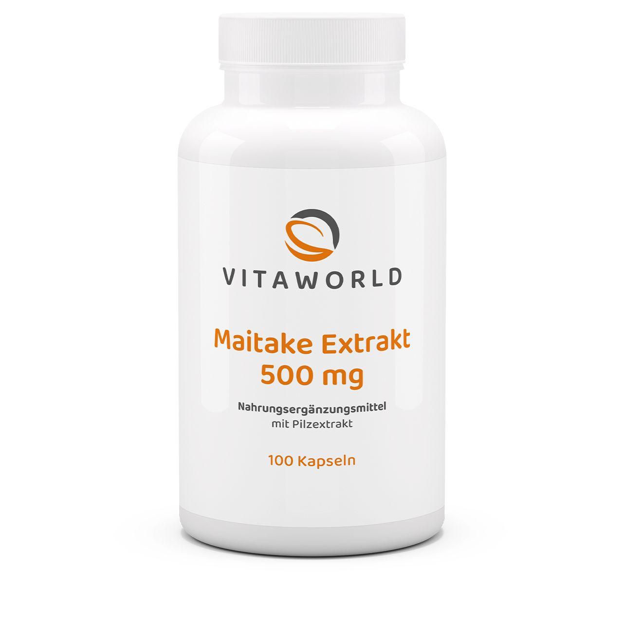 Vitaworld Maitake Extrakt 500 mg | 100 Kapseln | 100 mg Polysaccharide | Unterstützt das Wohlbefinden | Hochkonzentrierter Pilzextrakt | Vegan