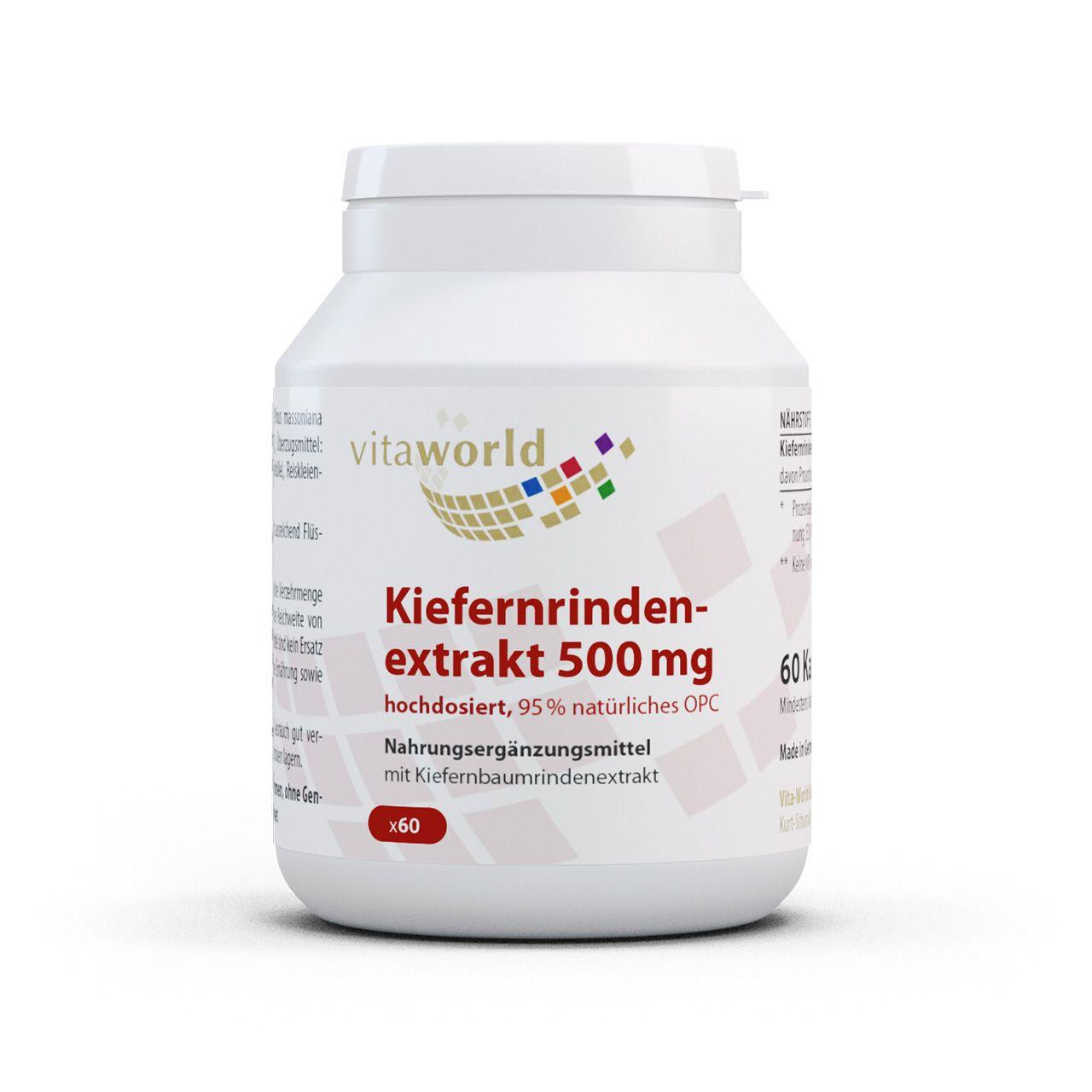 Vitaworld Kiefernrindenextrakt 500 mg | 60 Kapseln | 95% OPC | Hochdosiert | Aus See-Kiefer | Standardisiert auf Proanthocyanidine | Vegan