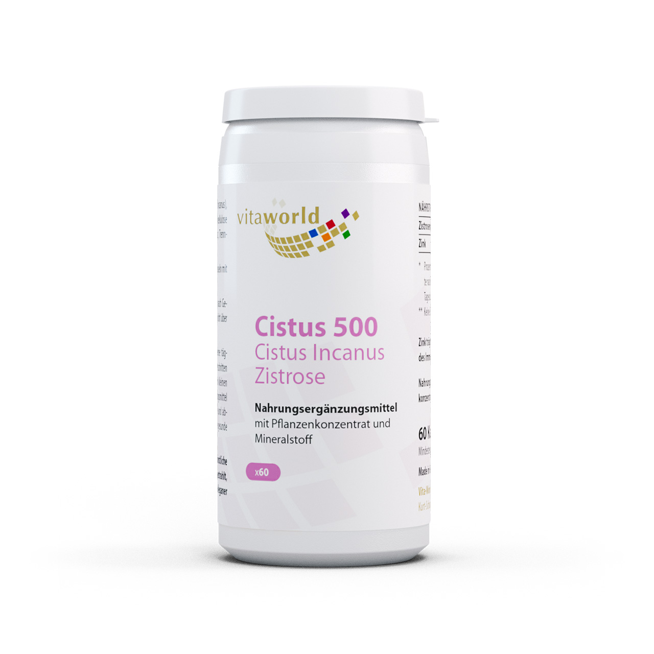 Vitaworld Cistus 500 | 60 Kapseln | mit Zink | vegan | gluten- und laktosefrei